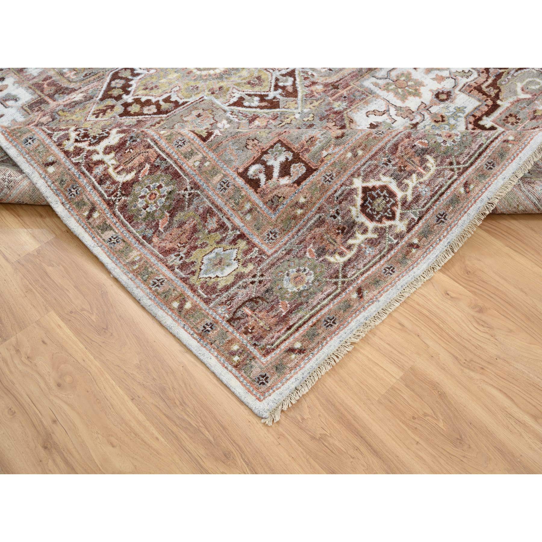 8'x10' Mixed Burgundy, Heriz Heritage Design with Geometric Medallion, Plush and Lush Soft Pile, Hand Knotted Pure Wool, Oriental HR64820 - Image 7