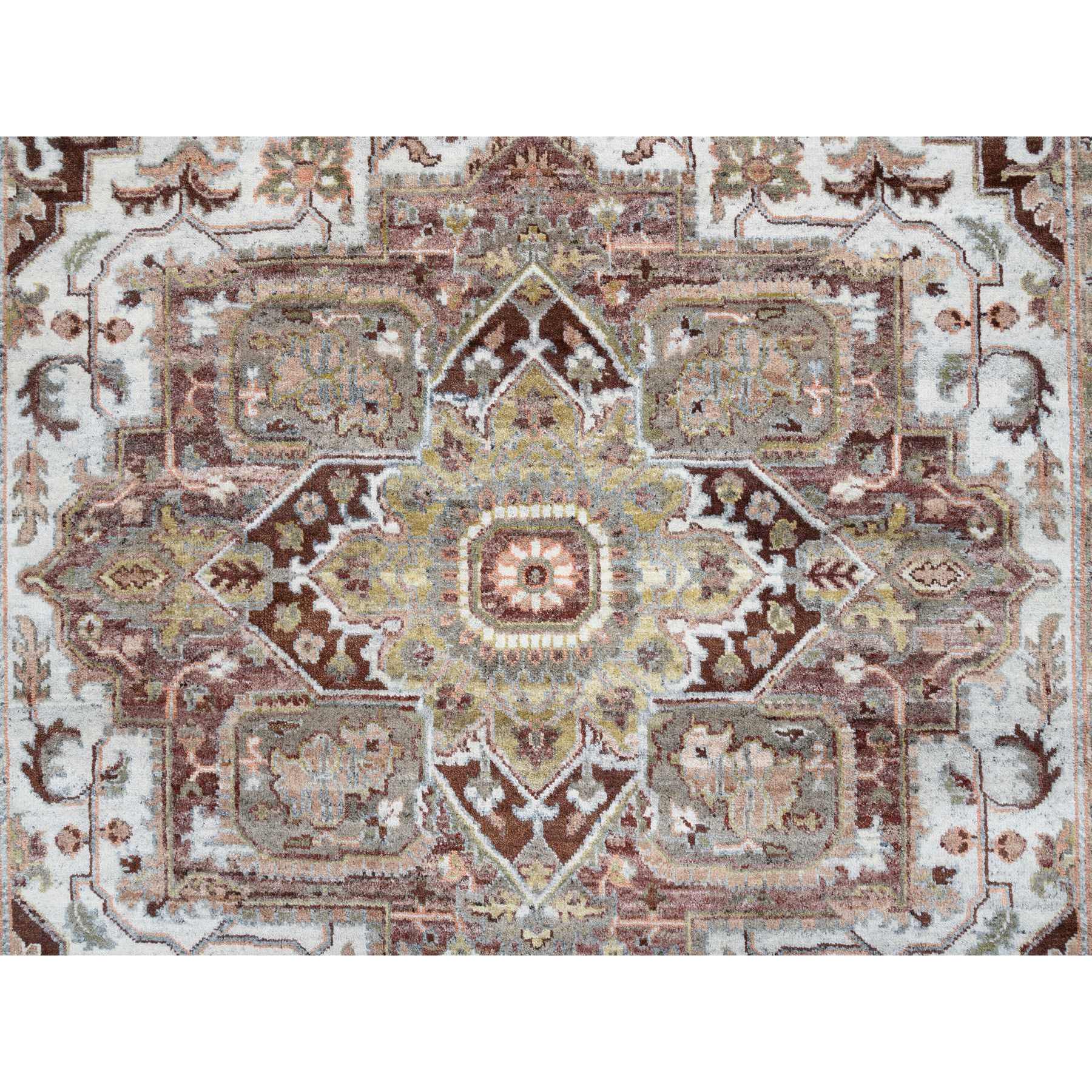 8'x10' Mixed Burgundy, Heriz Heritage Design with Geometric Medallion, Plush and Lush Soft Pile, Hand Knotted Pure Wool, Oriental HR64820 - Image 9