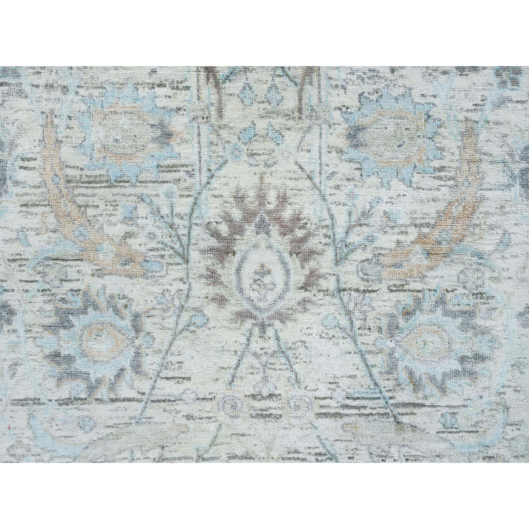 2'7"x8'2" Ivory, Hand Knotted Sickle Leaf Design, Soft Pile Silk With Textured Wool, Runner Oriental Rug HR64886 - Image 5