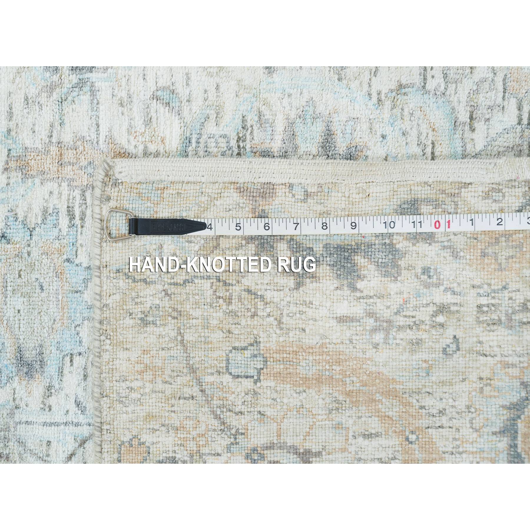 2'7"x8'2" Ivory, Hand Knotted Sickle Leaf Design, Soft Pile Silk With Textured Wool, Runner Oriental Rug HR64886 - Image 8