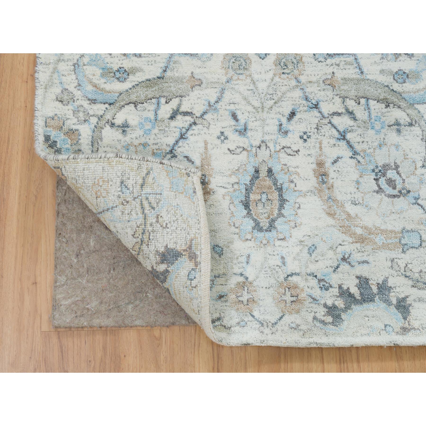 2'6"x20' Ivory, Sickle Leaf Design Soft Pile, Silk With Textured Wool Hand Knotted, XL Runner Oriental Rug HR64891 - Image 3
