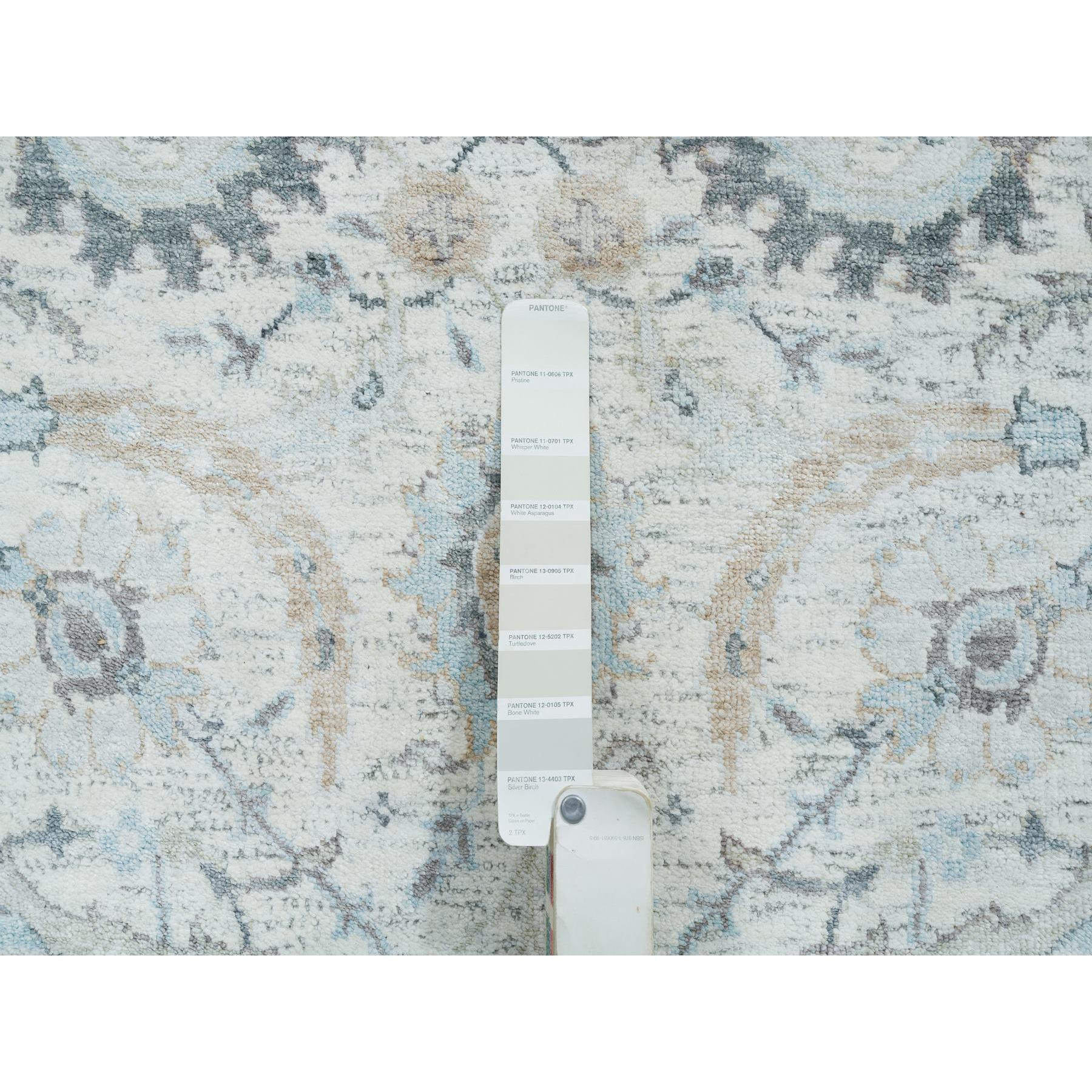2'6"x20' Ivory, Sickle Leaf Design Soft Pile, Silk With Textured Wool Hand Knotted, XL Runner Oriental Rug HR64891 - Image 4