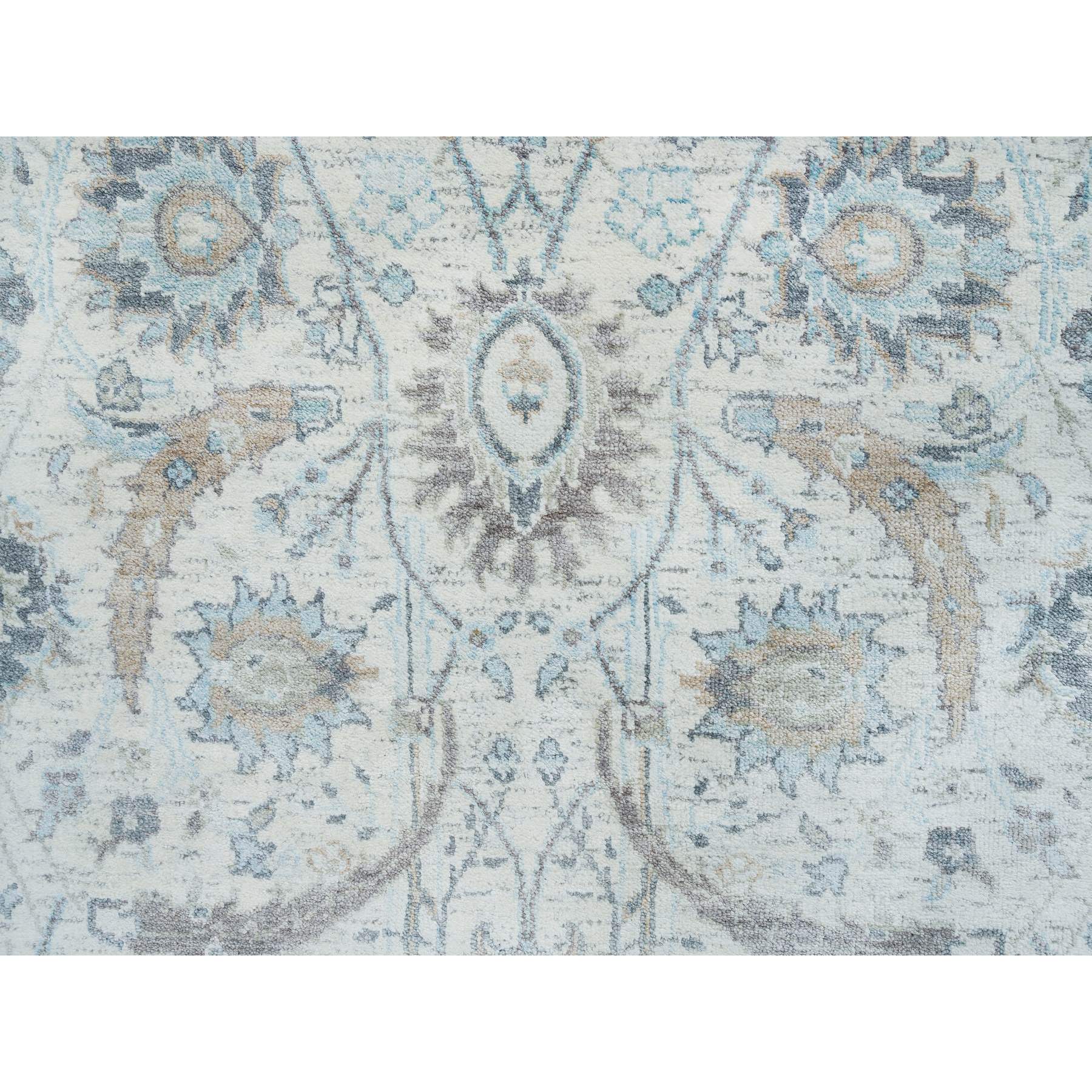 2'6"x20' Ivory, Sickle Leaf Design Soft Pile, Silk With Textured Wool Hand Knotted, XL Runner Oriental Rug HR64891 - Image 5