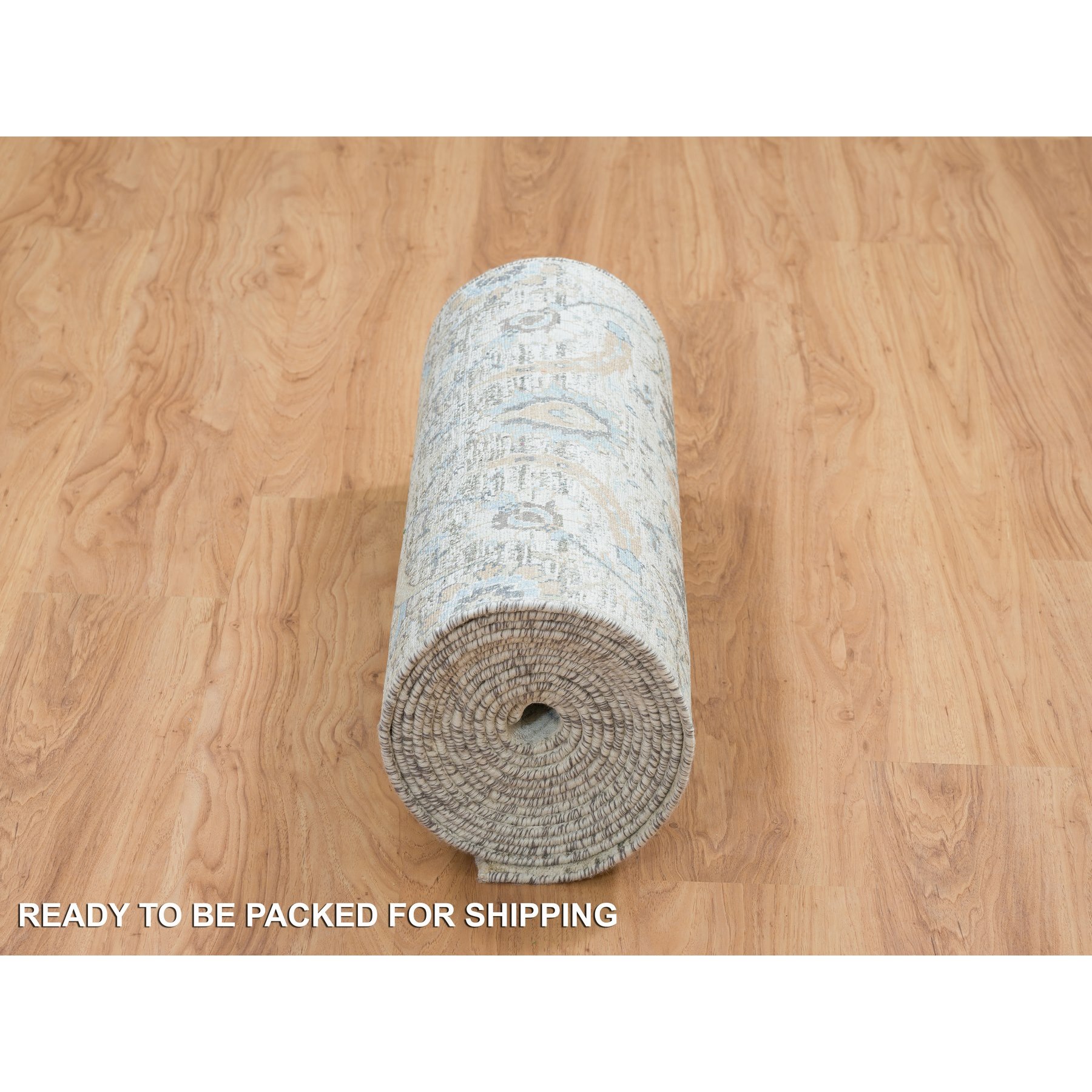 2'6"x20' Ivory, Sickle Leaf Design Soft Pile, Silk With Textured Wool Hand Knotted, XL Runner Oriental Rug HR64891 - Image 6