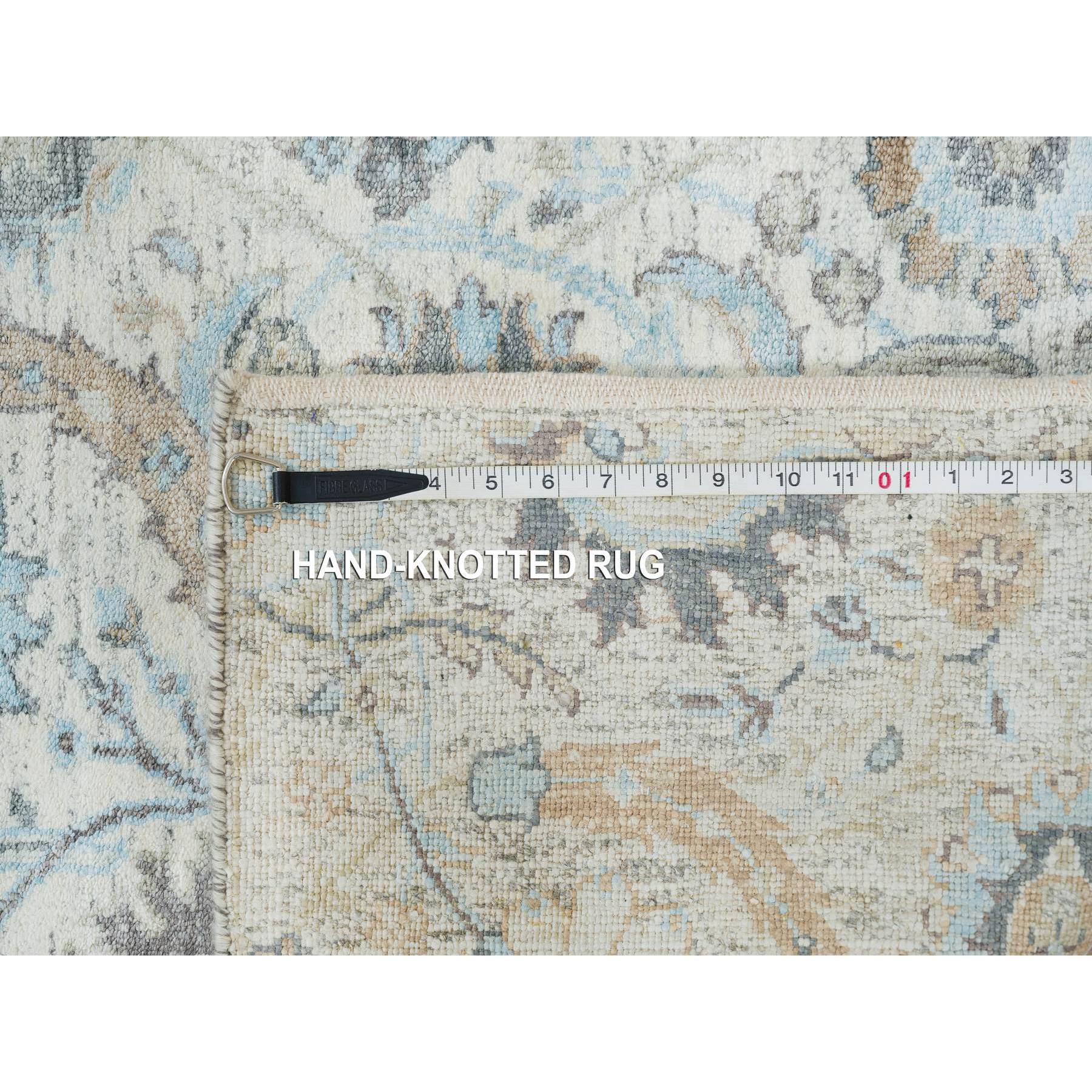 2'6"x20' Ivory, Sickle Leaf Design Soft Pile, Silk With Textured Wool Hand Knotted, XL Runner Oriental Rug HR64891 - Image 8