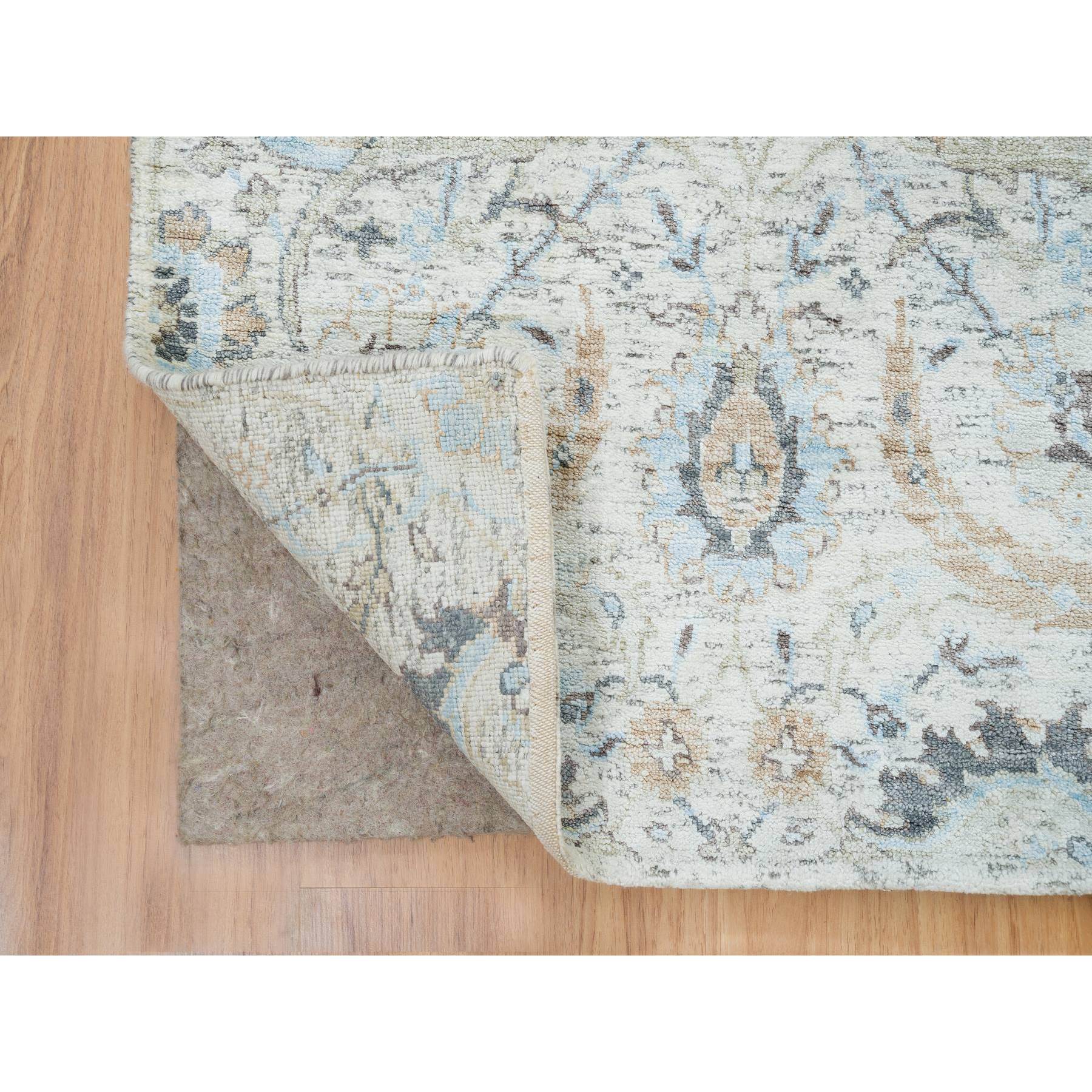 2'7"x22' Ivory, Hand Knotted Sickle Leaf Design, Soft Pile Silk With Textured Wool, XL Runner Oriental Rug HR64904 - Image 3