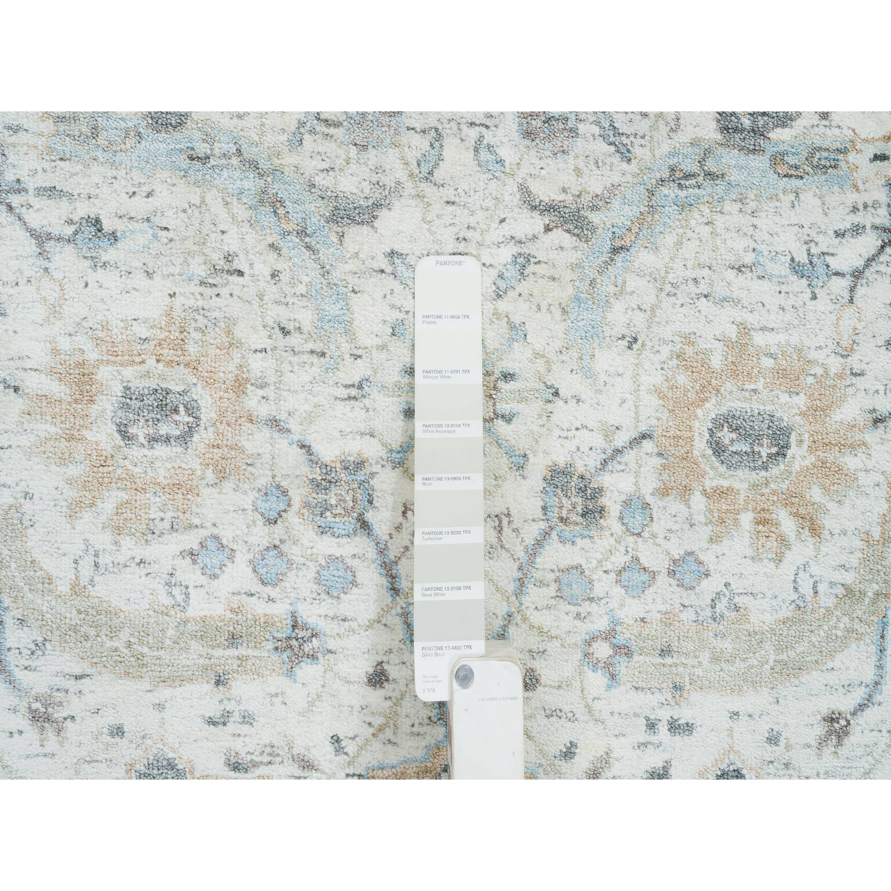 2'7"x22' Ivory, Hand Knotted Sickle Leaf Design, Soft Pile Silk With Textured Wool, XL Runner Oriental Rug HR64904 - Image 4