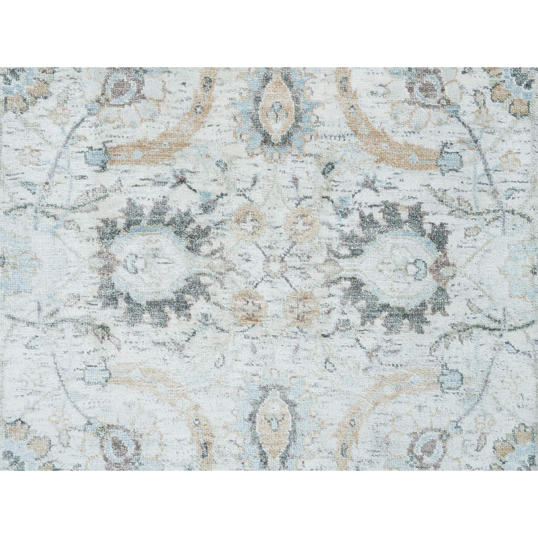 2'7"x22' Ivory, Hand Knotted Sickle Leaf Design, Soft Pile Silk With Textured Wool, XL Runner Oriental Rug HR64904 - Image 5