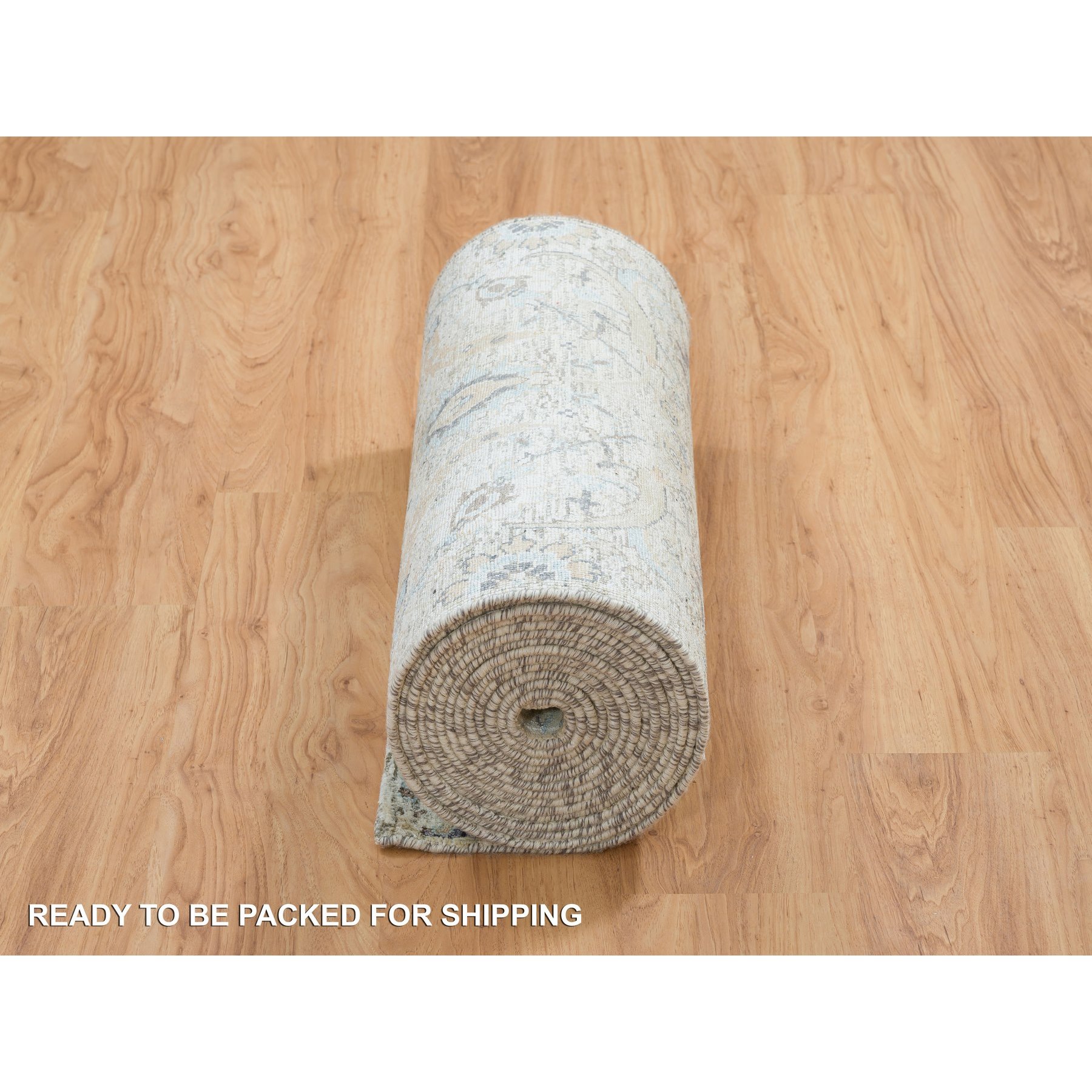 2'7"x22' Ivory, Hand Knotted Sickle Leaf Design, Soft Pile Silk With Textured Wool, XL Runner Oriental Rug HR64904 - Image 6