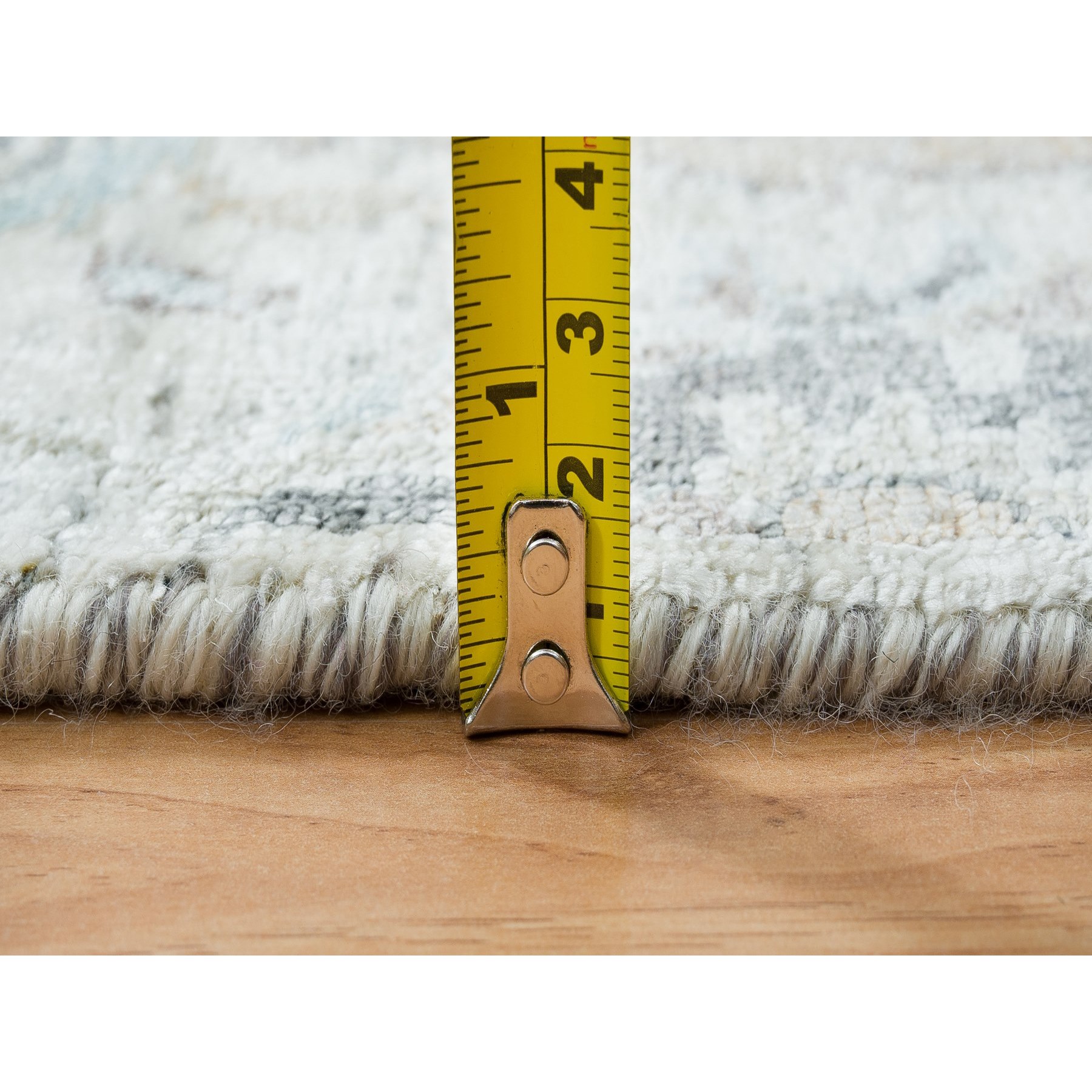 2'7"x22' Ivory, Hand Knotted Sickle Leaf Design, Soft Pile Silk With Textured Wool, XL Runner Oriental Rug HR64904 - Image 7