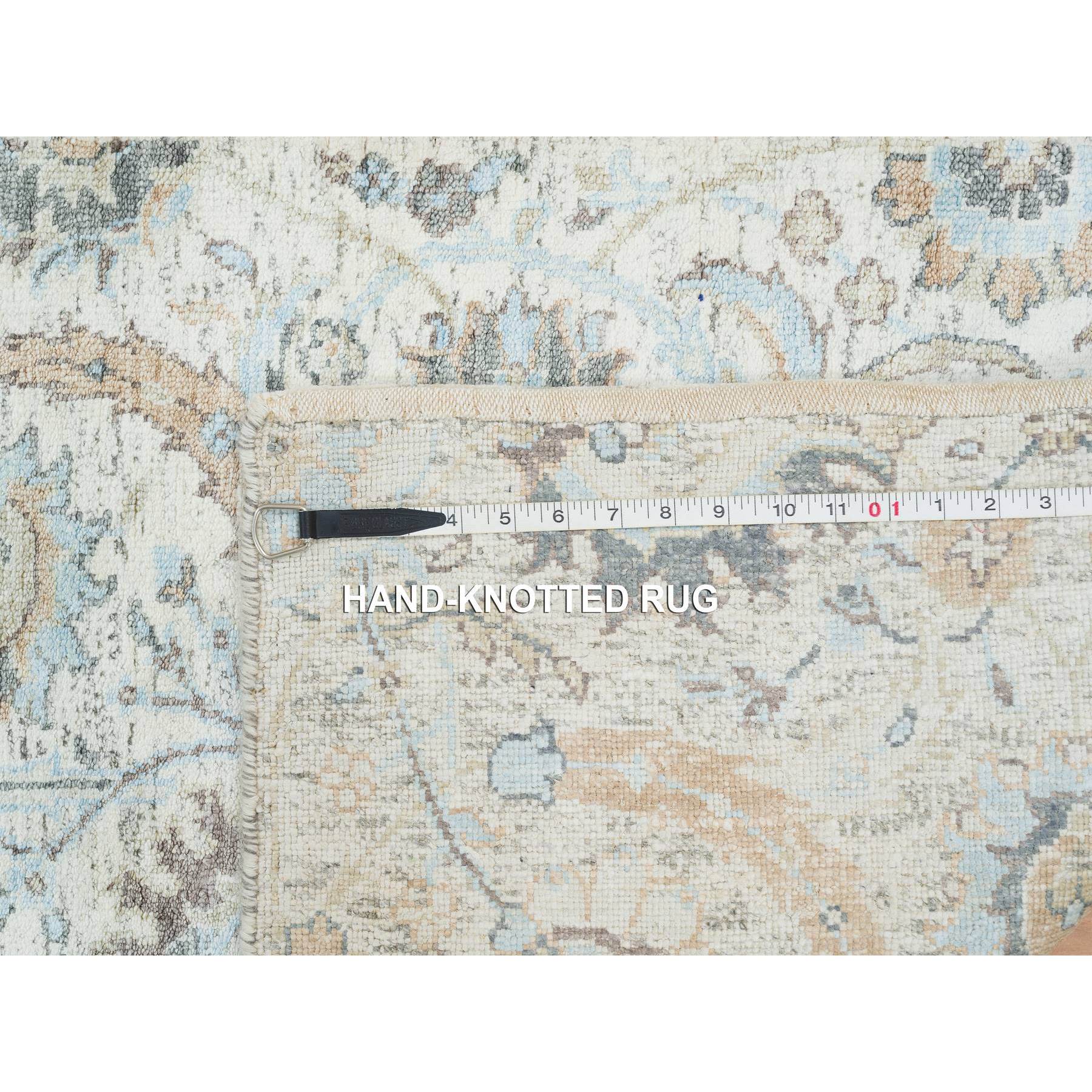 2'7"x22' Ivory, Hand Knotted Sickle Leaf Design, Soft Pile Silk With Textured Wool, XL Runner Oriental Rug HR64904 - Image 8