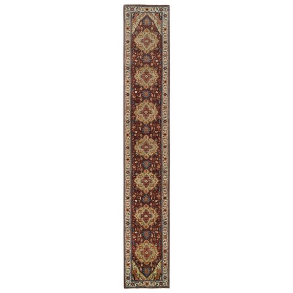 2'7"x16' Terracotta Red, Hand Knotted Antiqued Fine Heriz, Re-Creation Densely Woven, Natural Dyes Hand Spun Wool, XL Runner Oriental Rug HR64966