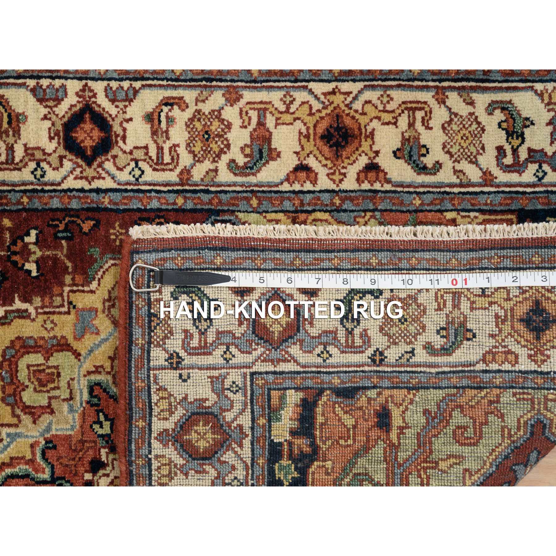 2'7"x16' Terracotta Red, Hand Knotted Antiqued Fine Heriz, Re-Creation Densely Woven, Natural Dyes Hand Spun Wool, XL Runner Oriental Rug HR64966 - Image 8