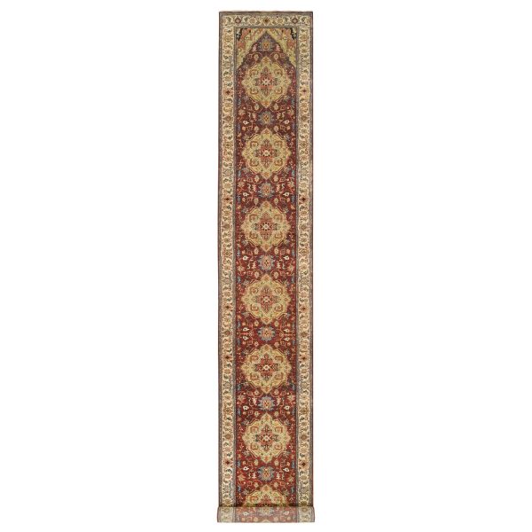 2'6"x18'2" Terracotta Red, Hand Spun Wool Hand Knotted, Antiqued Fine Heriz Re-Creation, Densely Woven Natural Dyes, XL Runner Oriental Rug HR64970