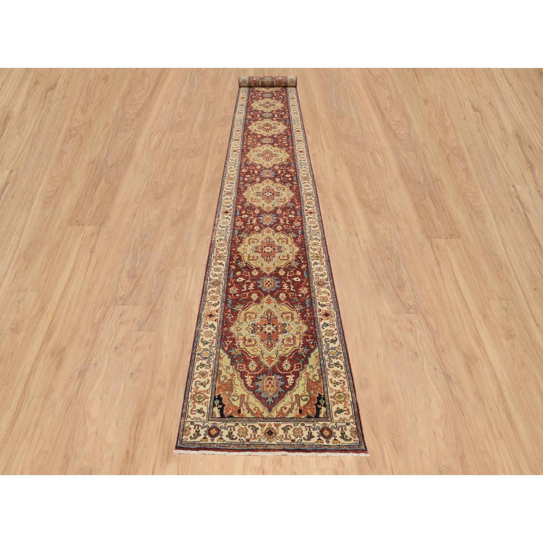 2'6"x18'2" Terracotta Red, Hand Spun Wool Hand Knotted, Antiqued Fine Heriz Re-Creation, Densely Woven Natural Dyes, XL Runner Oriental Rug HR64970 - Image 2