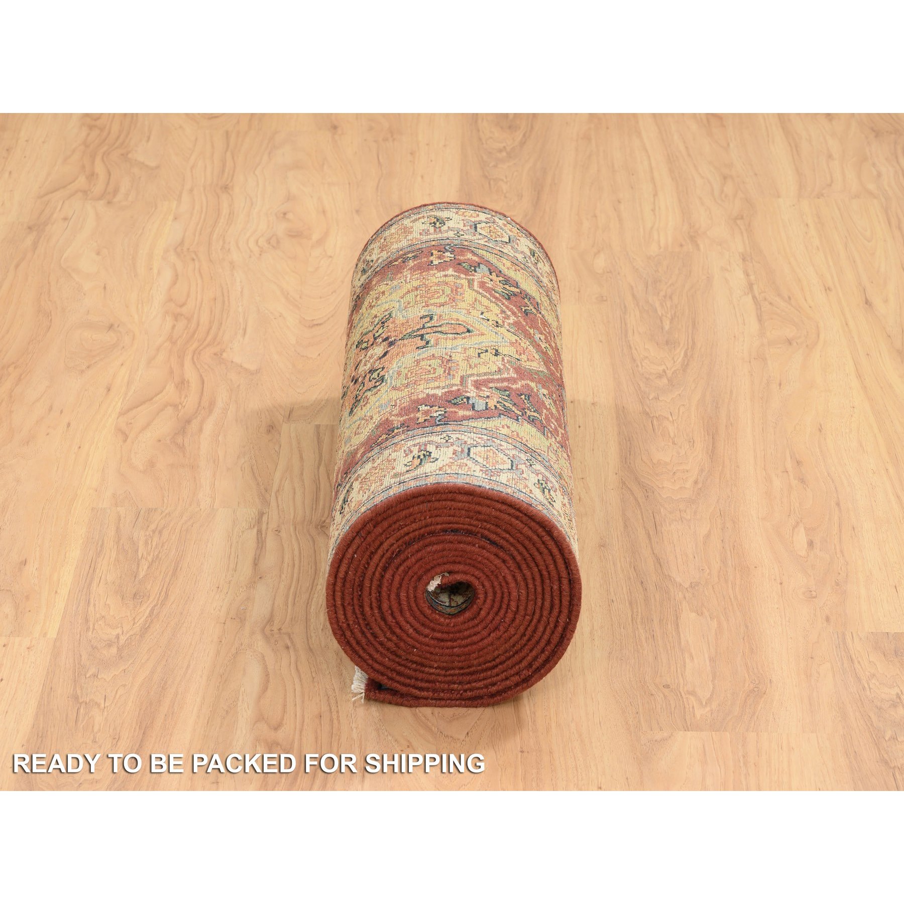 2'6"x18'2" Terracotta Red, Hand Spun Wool Hand Knotted, Antiqued Fine Heriz Re-Creation, Densely Woven Natural Dyes, XL Runner Oriental Rug HR64970 - Image 6