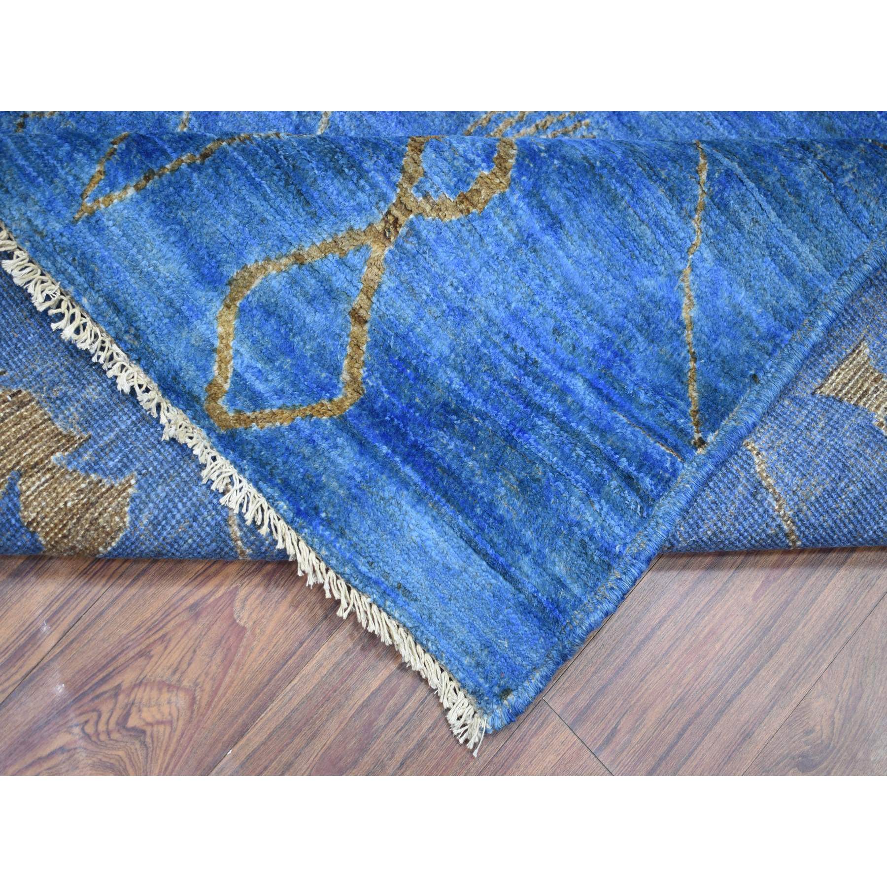 8'4"x9'4" Denim Blue Hand Knotted Boujaad Soft and Shiny Wool, Moroccan Berber with Criss Cross Pattern, Natural Dyes, Oriental Rug HR72160 - Image 7