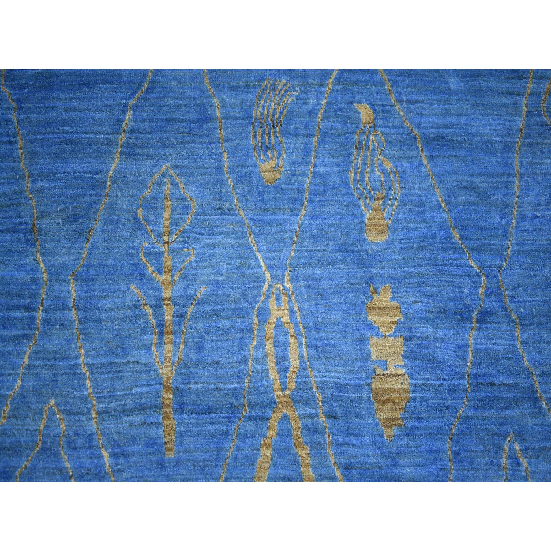 8'4"x9'4" Denim Blue Hand Knotted Boujaad Soft and Shiny Wool, Moroccan Berber with Criss Cross Pattern, Natural Dyes, Oriental Rug HR72160 - Image 9