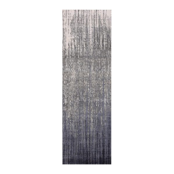 2'6"x8' Gray and Blue, Hand Knotted Modern Ombre Design, Densely Woven Pure Wool, Runner Oriental Rug HR75157