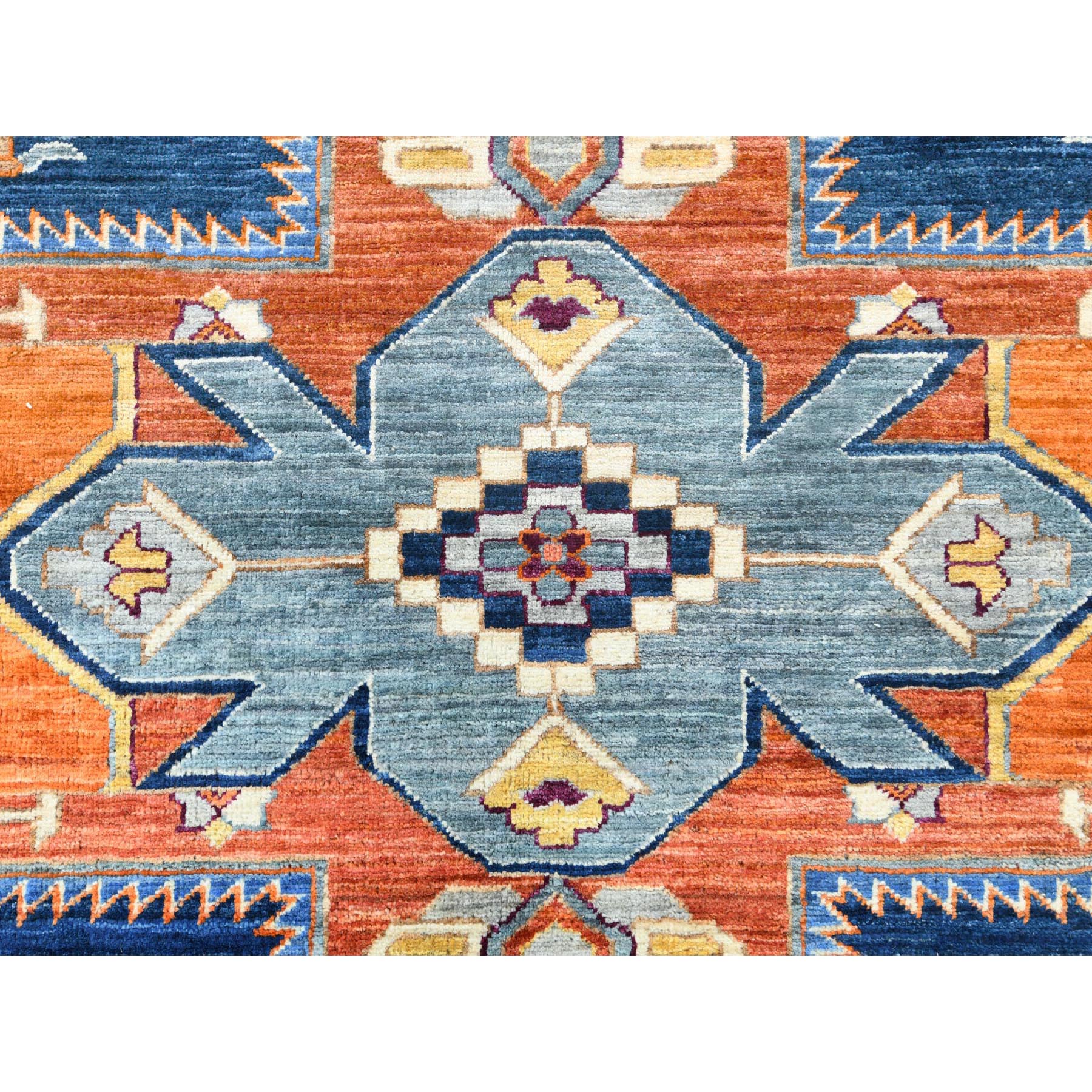8'4"x9'7" Navy Blue, Natural Dyes Densely Woven, Natural Wool Hand Knotted, Armenian Inspired Caucasian Design with Bird Figurines 200 KPSI, Oriental Rug HR82030 - Image 9