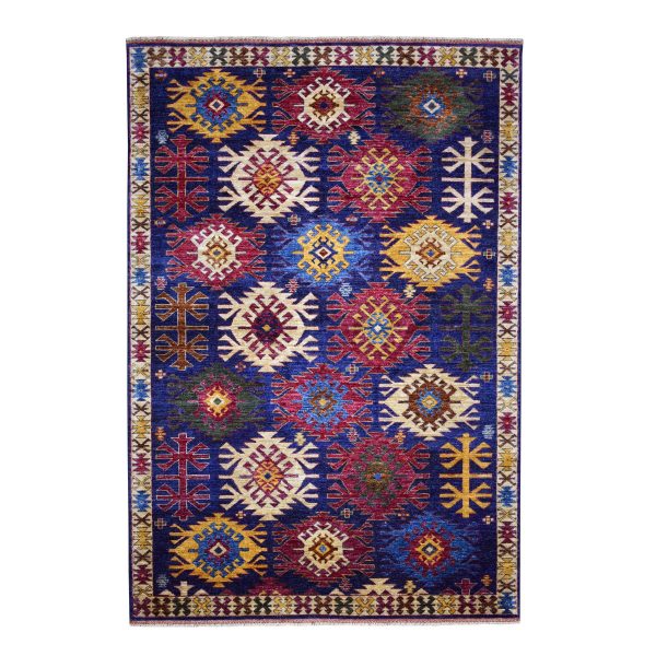 6'x8'10" Afghan Ersari With Large Repetitive Colorful Symbols Hand Knotted Oriental Rug HR53472