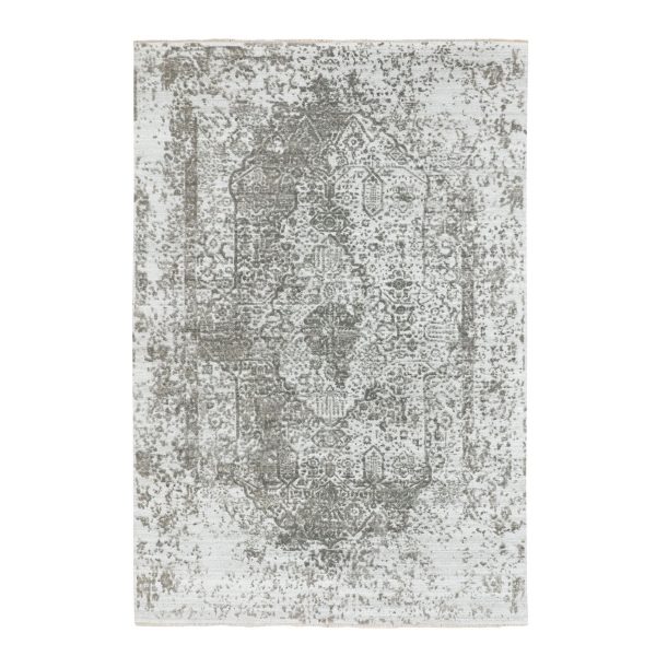 6'x9' Grey Broken Persian Design Wool And Pure Silk Hand Knotted Oriental Rug HR58339