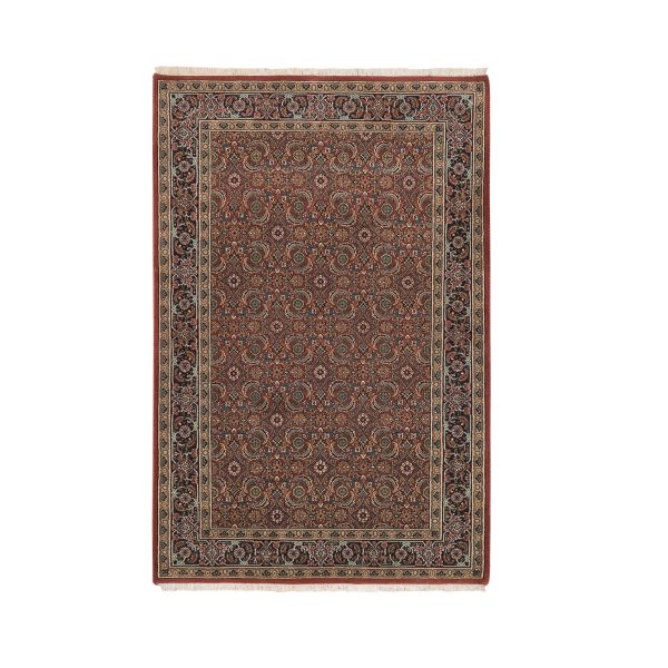 4'x6'3" Wool and Silk Dense Weave Herati All Over Fish Design Hand Knotted 250 KPSI Red Oriental Rug HR62997