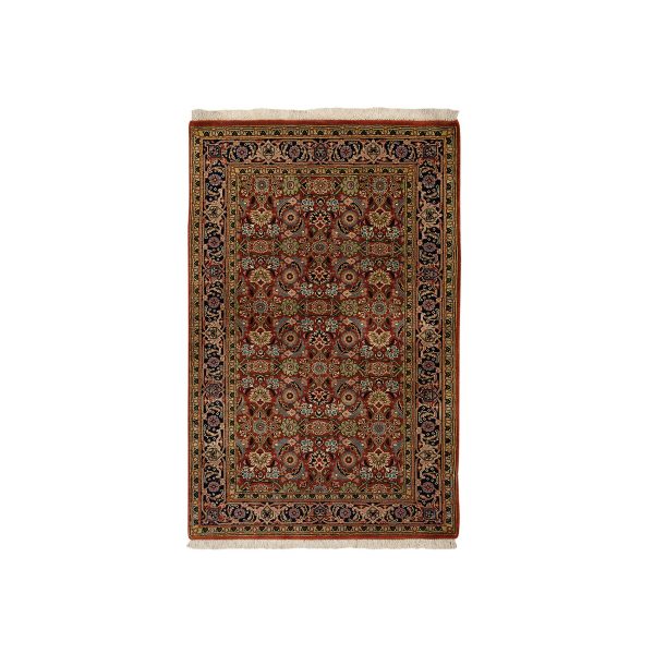 2'7"x4' Hand Knotted Herati All Over Fish Design 250 KPSI Wool and Silk Dense Weave Red Oriental Rug HR63003