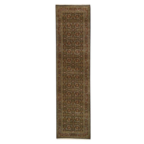 2'6"x10' Herati All Over Fish Design Midnight Blue Hand Knotted 250 KPSI Dense Weave Wool and Silk Oriental Runner Rug HR63006