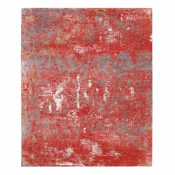8'x10' Red, Modern Design, Nepale Weave, Wool and Silk, Hand Knotted, Oriental Rug HR63671