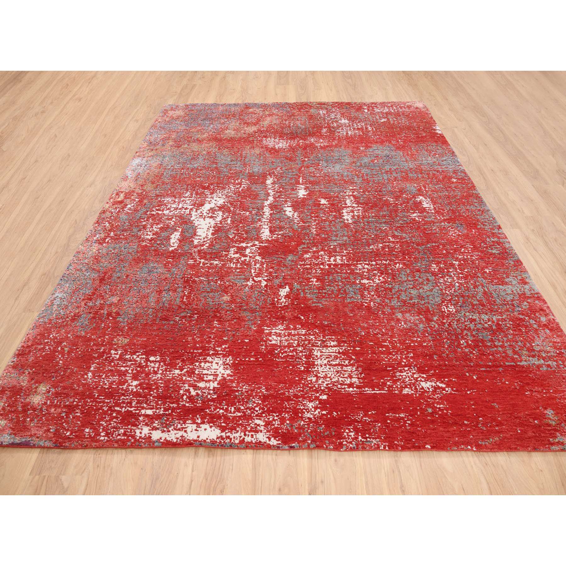 8'x10' Red, Modern Design, Nepale Weave, Wool and Silk, Hand Knotted, Oriental Rug HR63671 - Image 3