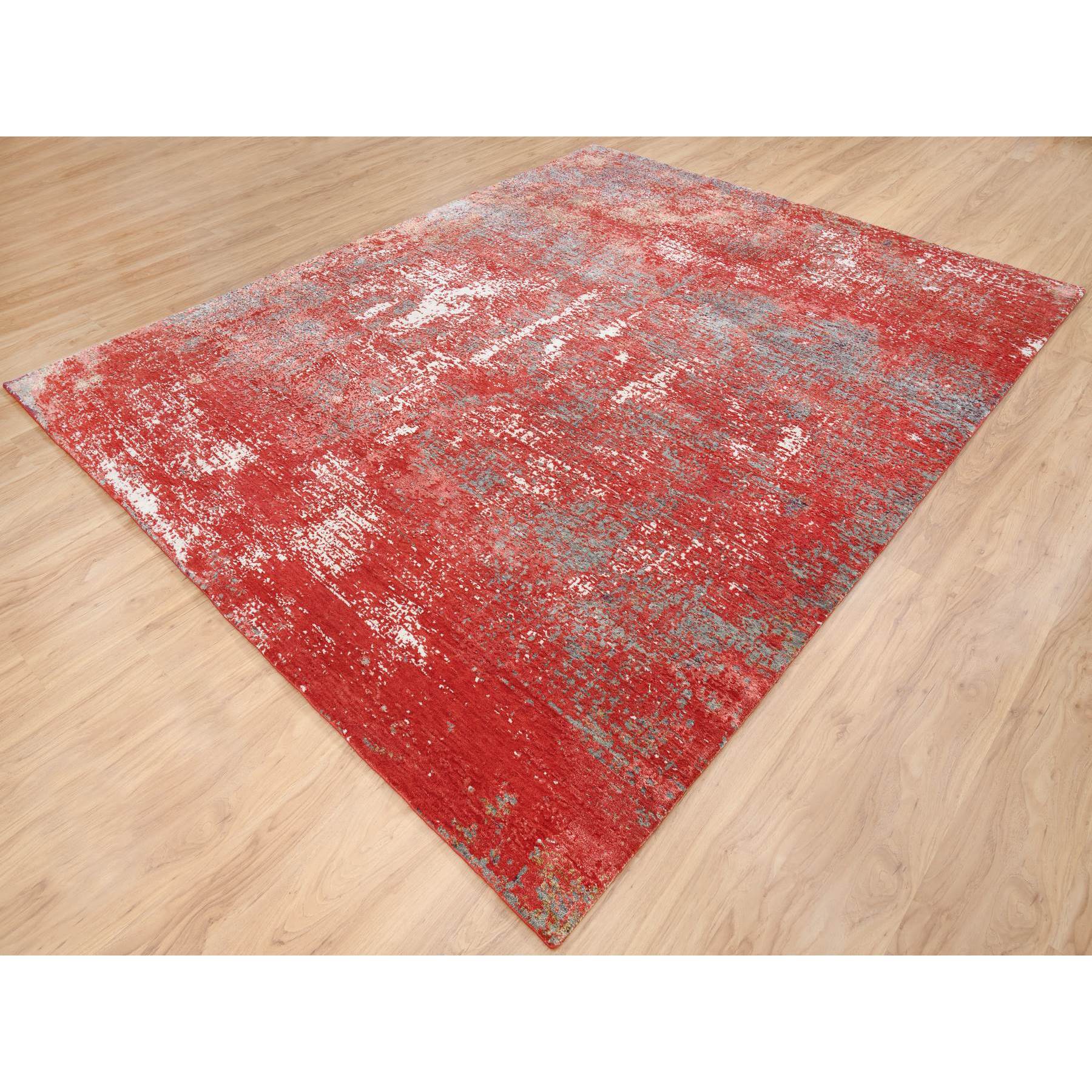 8'x10' Red, Modern Design, Nepale Weave, Wool and Silk, Hand Knotted, Oriental Rug HR63671 - Image 4