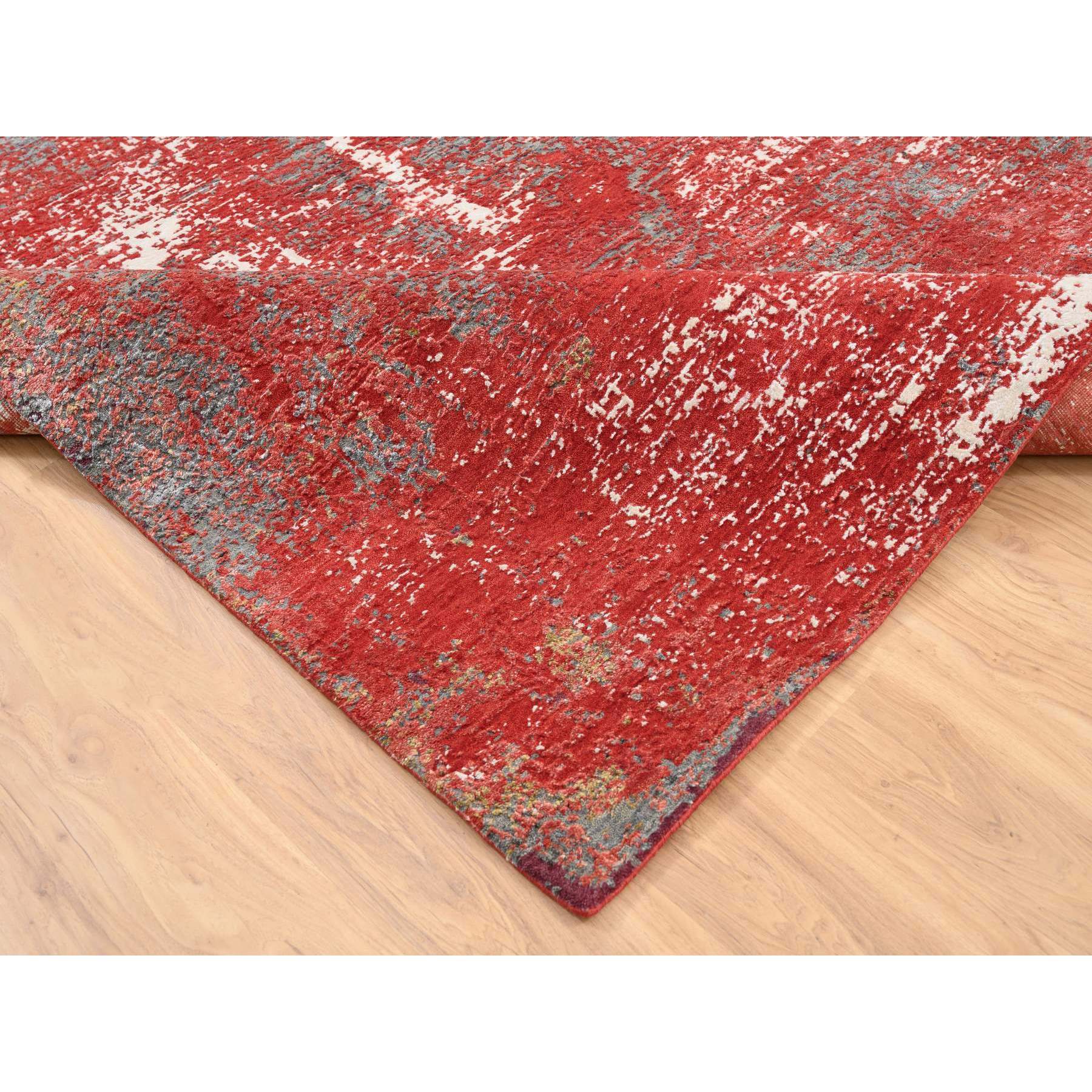 8'x10' Red, Modern Design, Nepale Weave, Wool and Silk, Hand Knotted, Oriental Rug HR63671 - Image 7