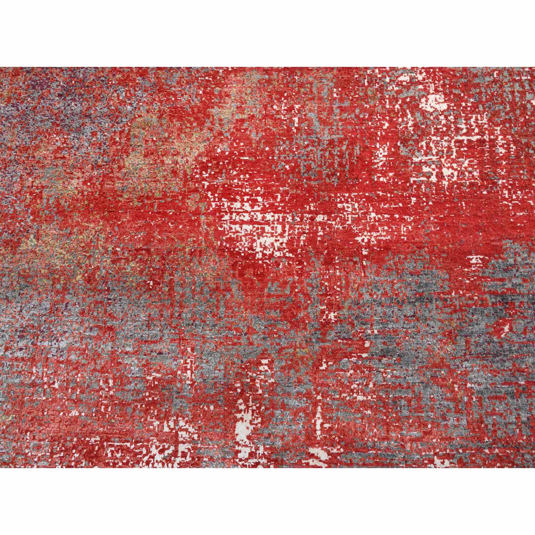 8'x10' Red, Modern Design, Nepale Weave, Wool and Silk, Hand Knotted, Oriental Rug HR63671 - Image 9