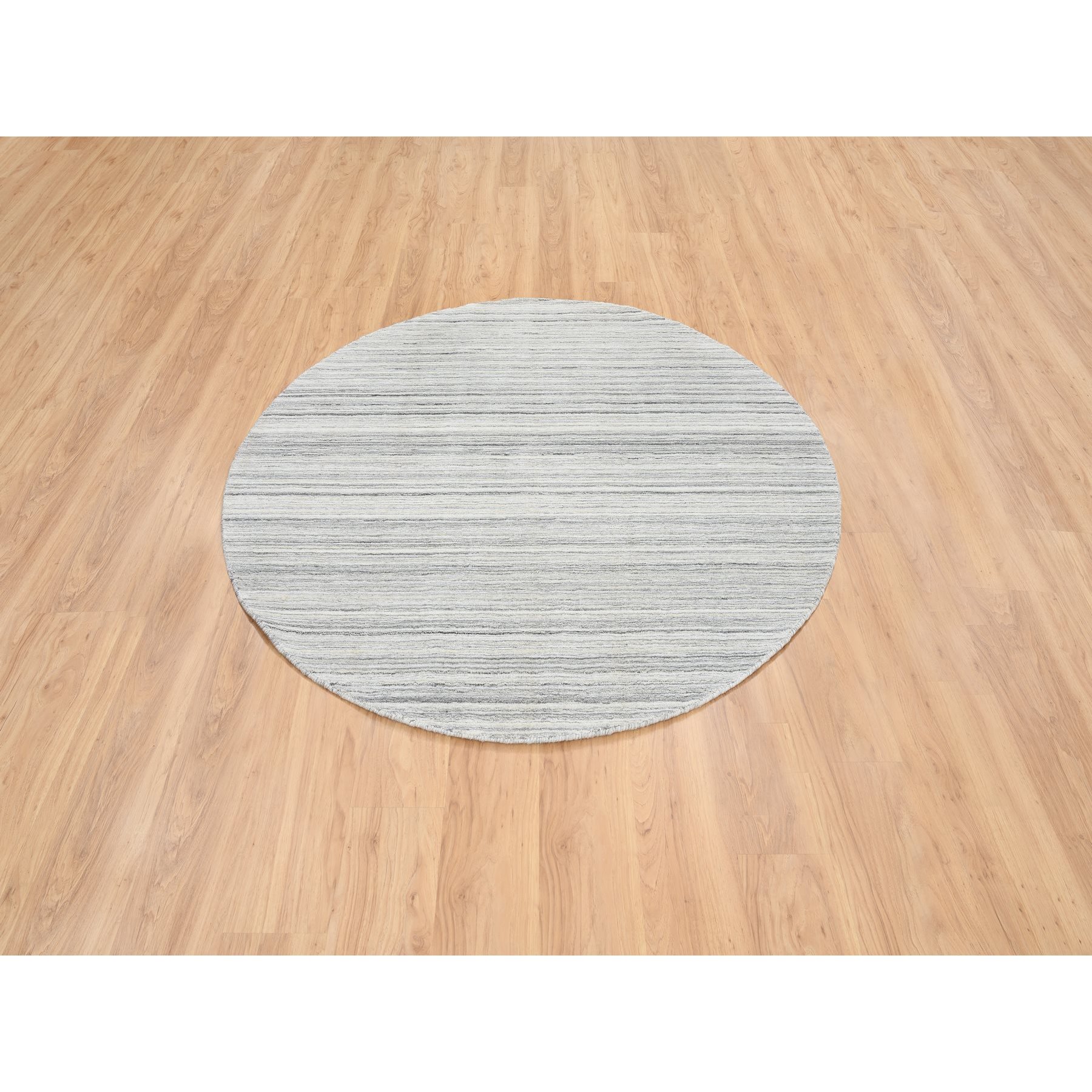 6'x6' Platinum Gray and Cream, Thick and Plush Plain Hand Loomed, Undyed Natural Wool Modern Design, Round Oriental Rug HR64985 - Image 2