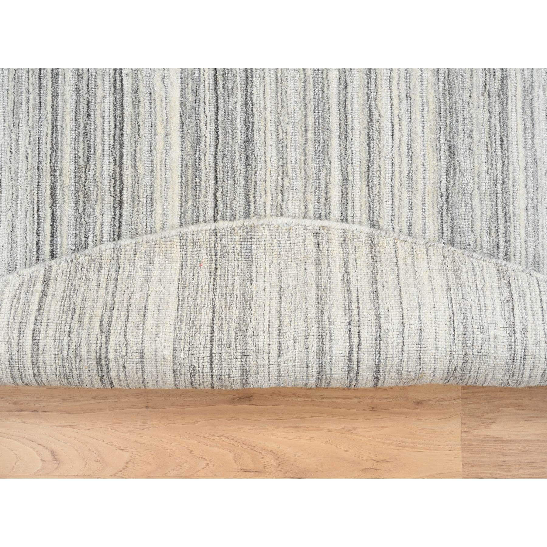 6'x6' Platinum Gray and Cream, Thick and Plush Plain Hand Loomed, Undyed Natural Wool Modern Design, Round Oriental Rug HR64985 - Image 3