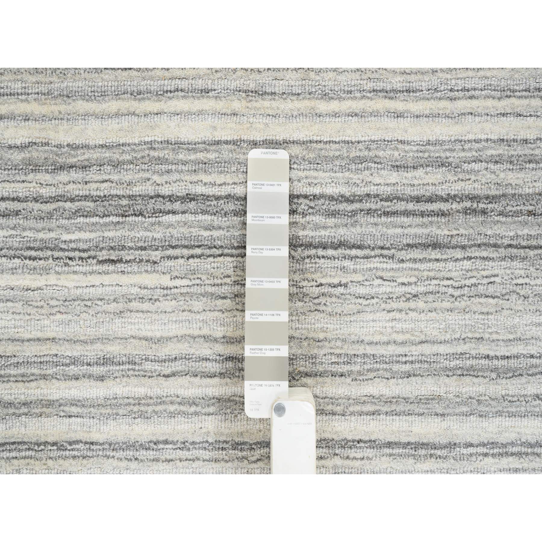 6'x6' Platinum Gray and Cream, Thick and Plush Plain Hand Loomed, Undyed Natural Wool Modern Design, Round Oriental Rug HR64985 - Image 4