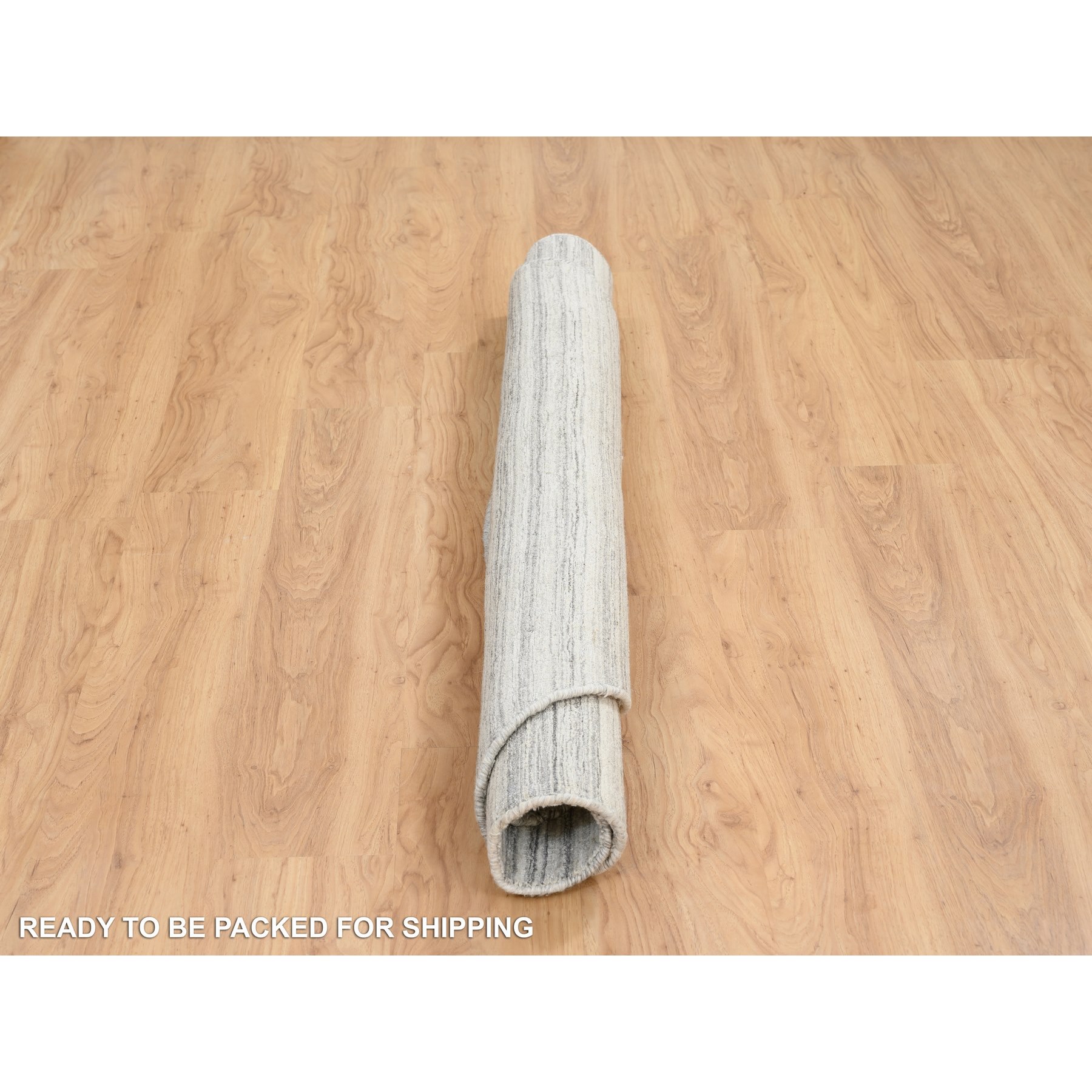 6'x6' Platinum Gray and Cream, Thick and Plush Plain Hand Loomed, Undyed Natural Wool Modern Design, Round Oriental Rug HR64985 - Image 6