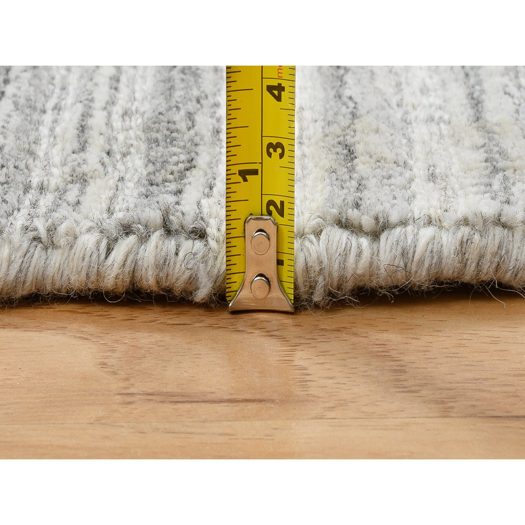 6'x6' Platinum Gray and Cream, Thick and Plush Plain Hand Loomed, Undyed Natural Wool Modern Design, Round Oriental Rug HR64985 - Image 7