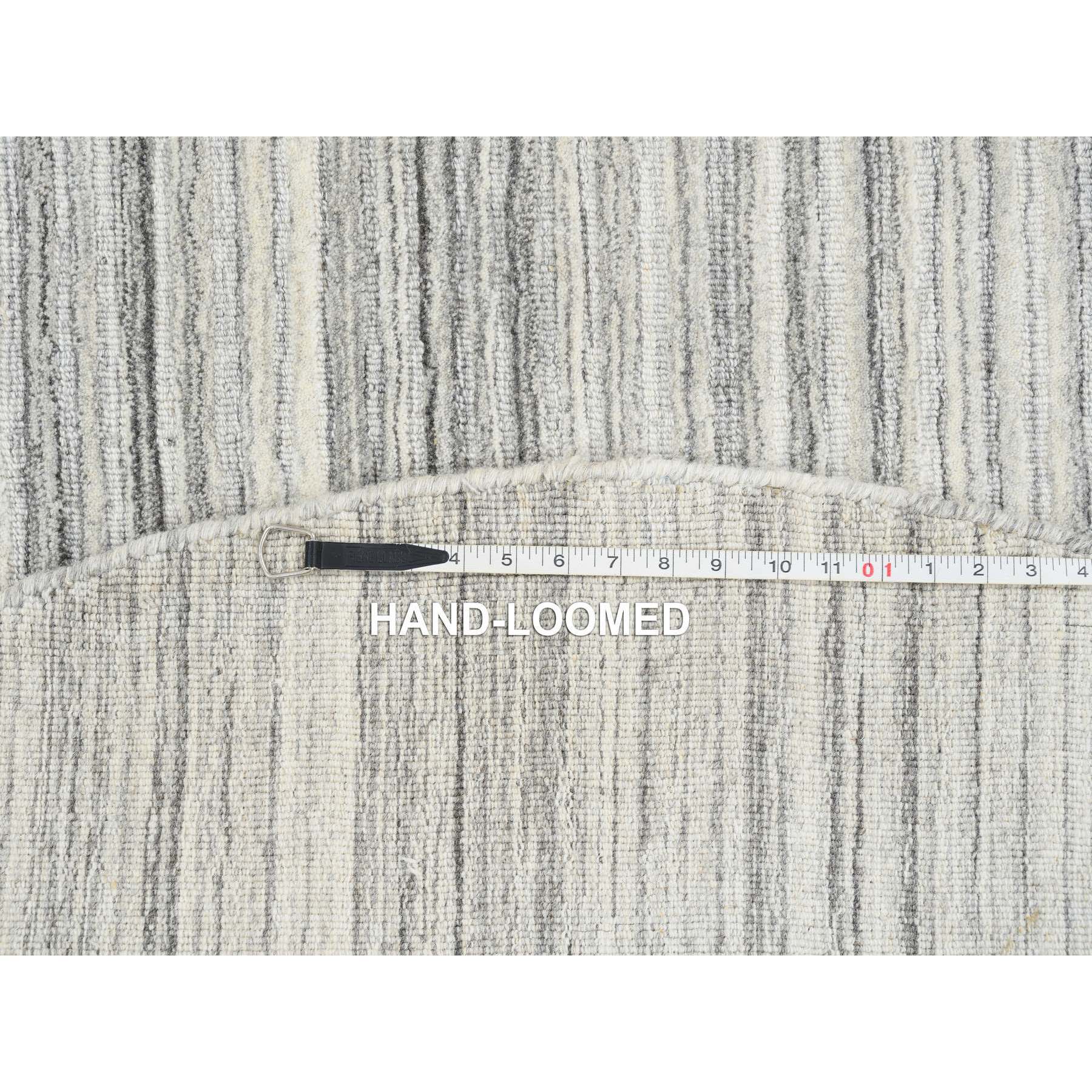 6'x6' Platinum Gray and Cream, Thick and Plush Plain Hand Loomed, Undyed Natural Wool Modern Design, Round Oriental Rug HR64985 - Image 8