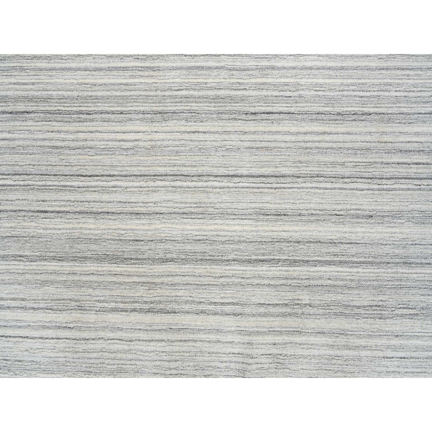 6'x6' Platinum Gray and Cream, Modern Design Thick and Plush, Plain Hand Loomed Undyed Natural Wool, Square Oriental Rug HR64986 - Image 5