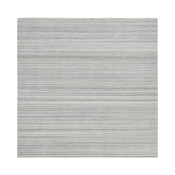 8'1"x8'1" Platinum Gray and Cream, Plain Hand Loomed Undyed Natural Wool, Modern Design Thick and Plush, Square Oriental Rug HR64990