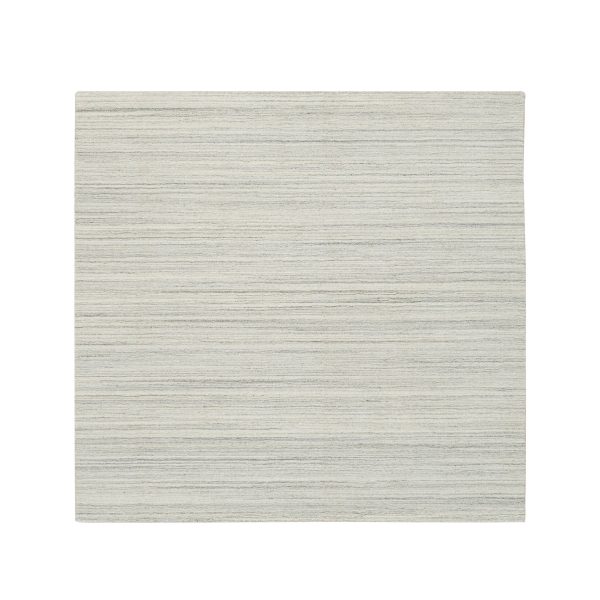 6'2"x6'2" Ivory and Cream, Undyed Natural Wool Modern Design, Thick and Plush Plain Hand Loomed, Square Oriental Rug HR65010