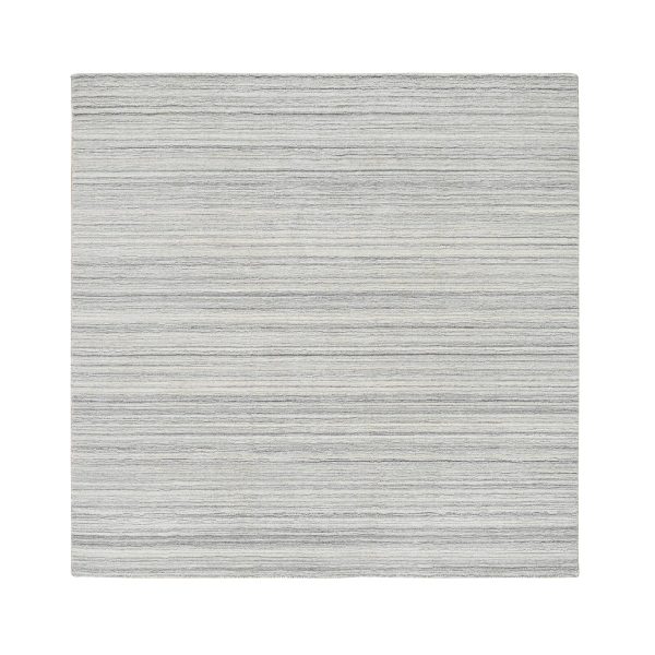 6'1"x6'1" Platinum Gray and Cream, Undyed Natural Wool Modern Design, Thick and Plush Plain Hand Loomed, Square Oriental Rug HR65012