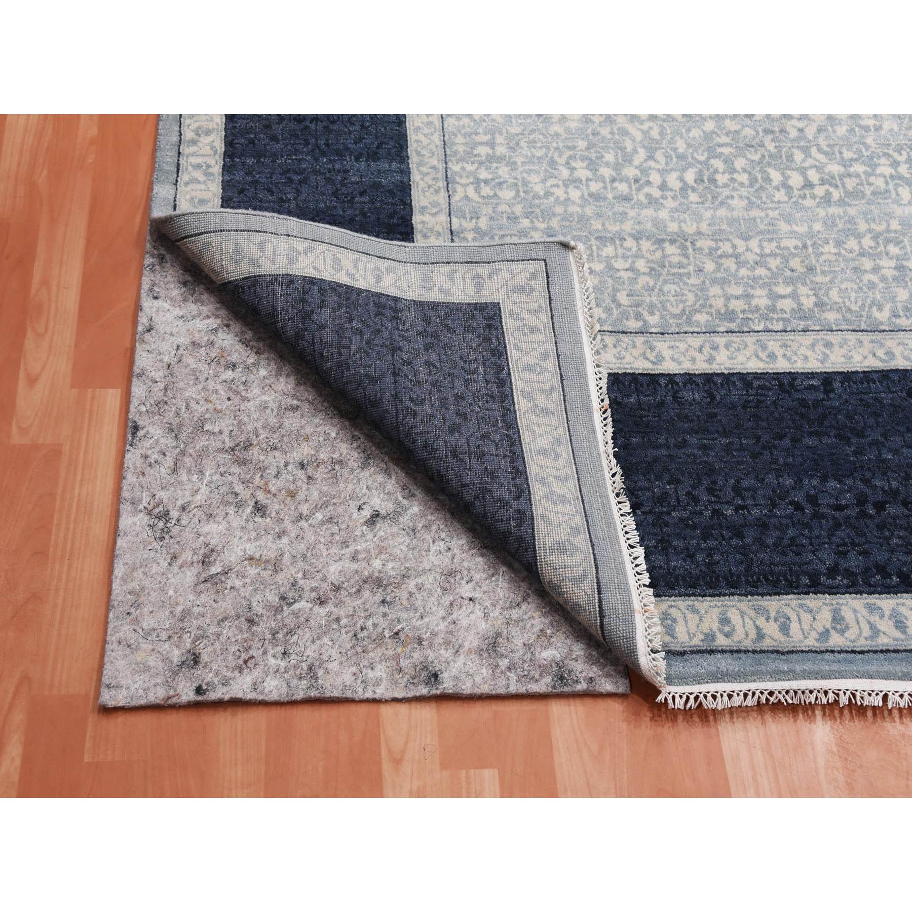 12'2"x15'3" Shades of Blue, Leaf All Over Pattern with A Distinct Contrasting Border Colors, Tone on Tone, Pure Wool Hand Knotted, Oversized Oriental Rug HR75169 - Image 5