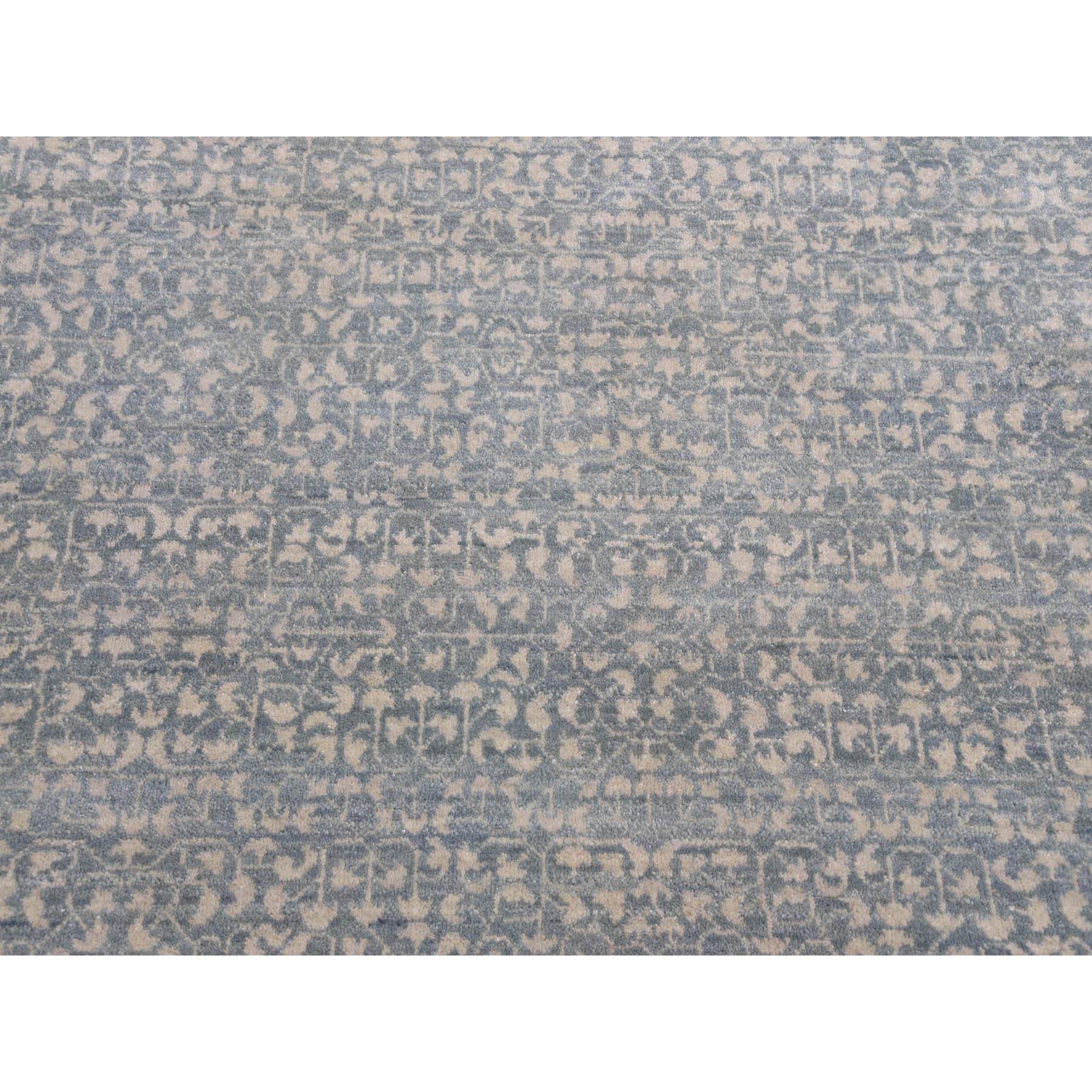 12'2"x15'3" Shades of Blue, Leaf All Over Pattern with A Distinct Contrasting Border Colors, Tone on Tone, Pure Wool Hand Knotted, Oversized Oriental Rug HR75169 - Image 9