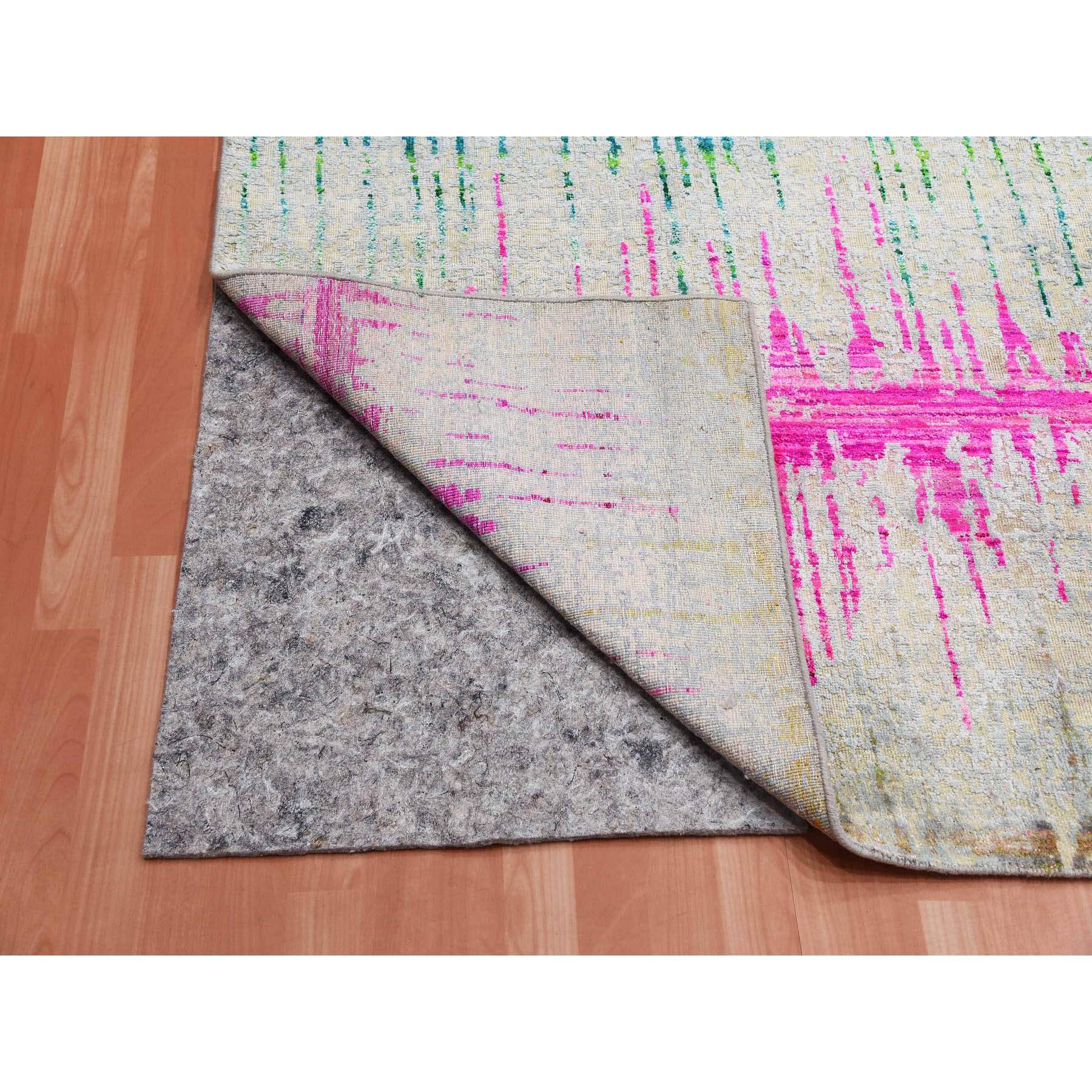 9'1"x12' Ivory, THE CARDIAC, Sari Silk with Textured Wool Hand Knotted, Oriental Rug HR75174 - Image 5