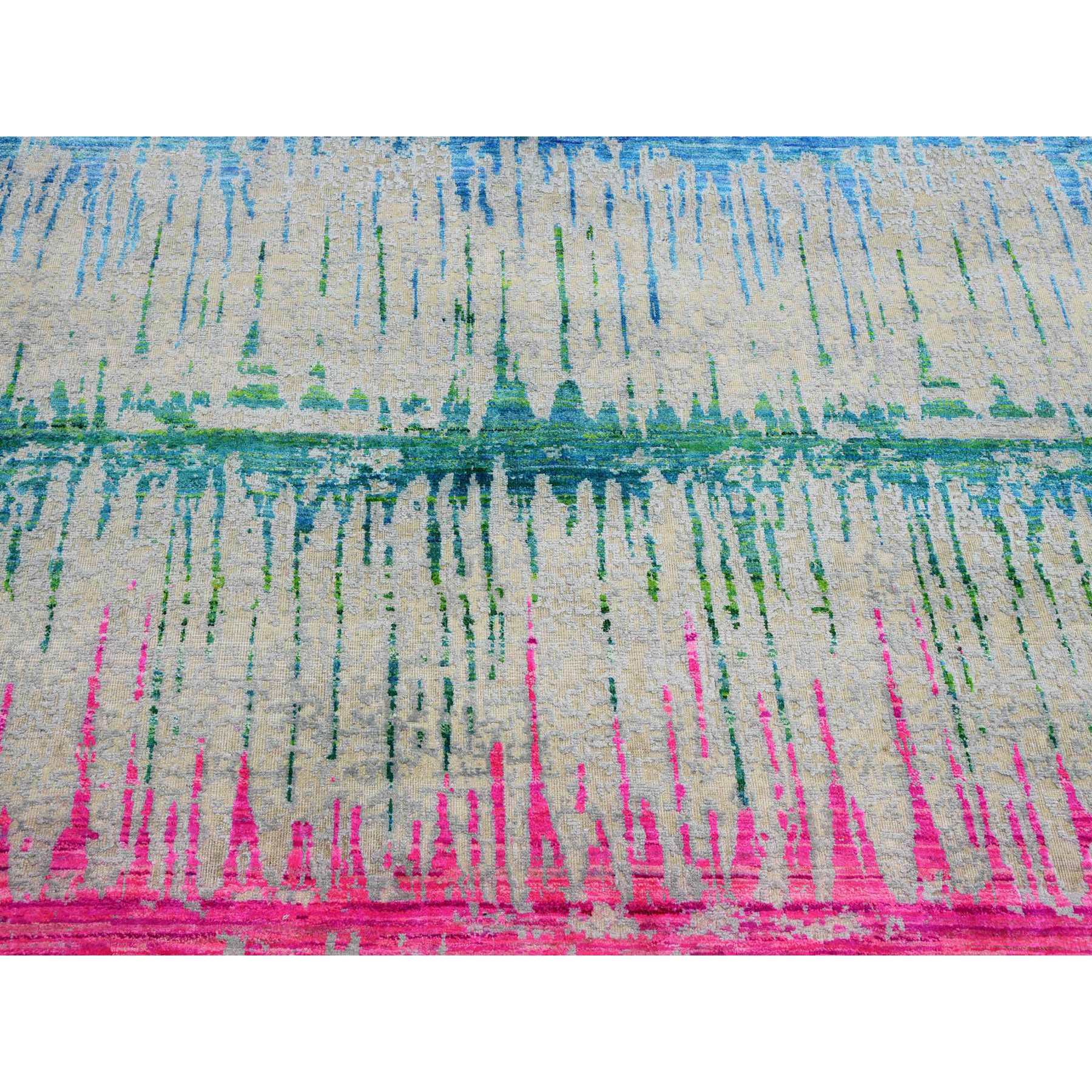9'1"x12' Ivory, THE CARDIAC, Sari Silk with Textured Wool Hand Knotted, Oriental Rug HR75174 - Image 9