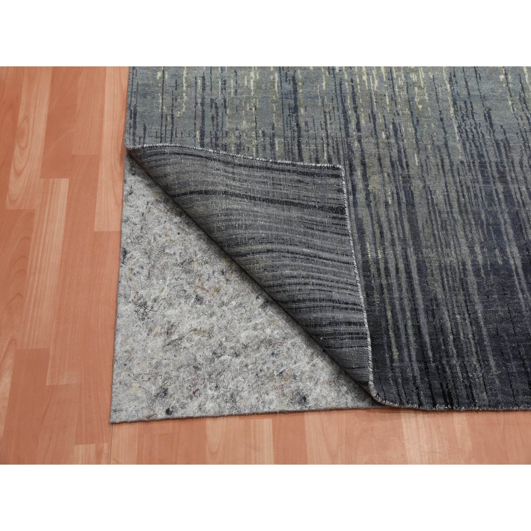 6'1"x9'2" Gray and Blue, Modern Ombre Design Densely Woven, Pure Wool Hand Knotted, Oriental Rug HR75182 - Image 4