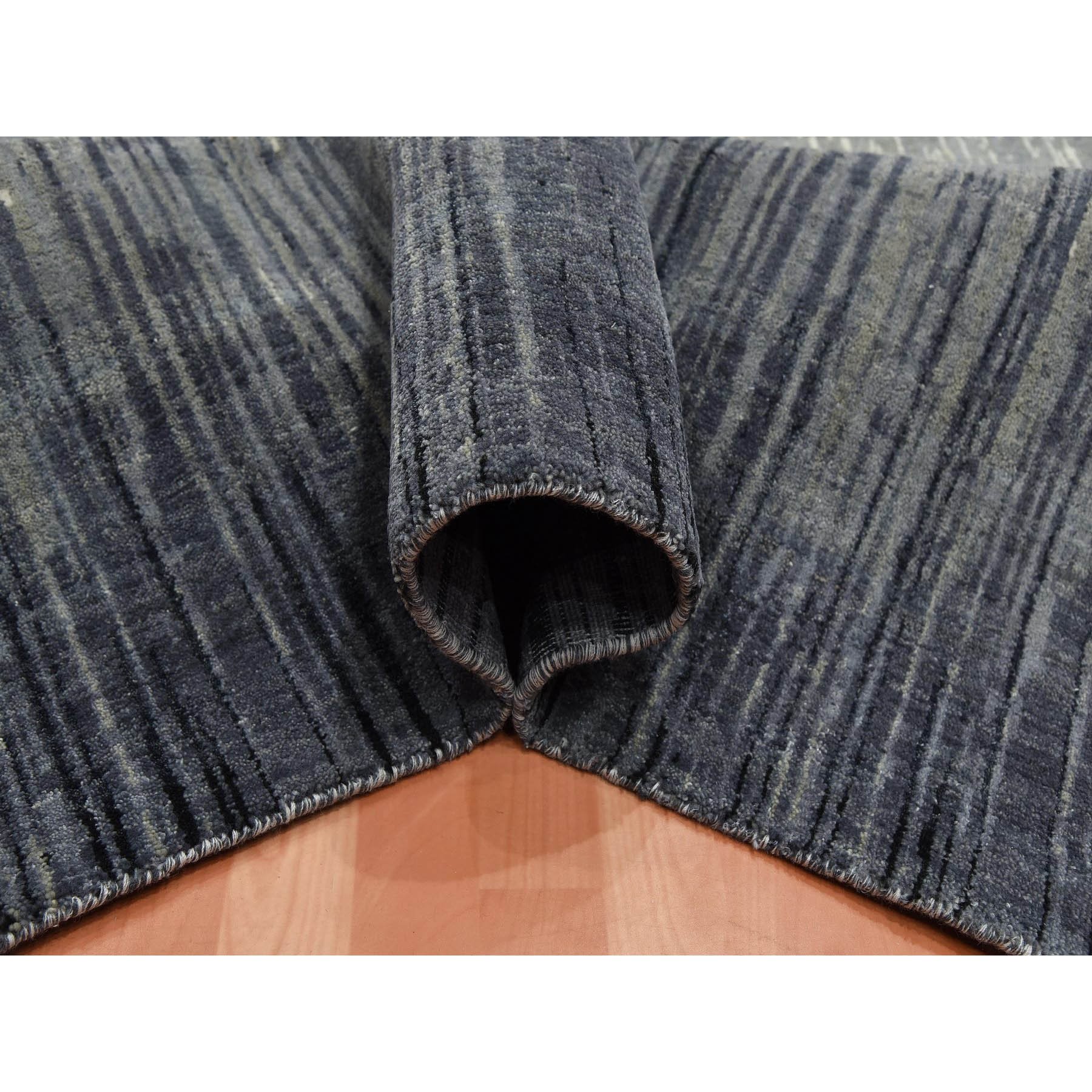 6'1"x9'2" Gray and Blue, Modern Ombre Design Densely Woven, Pure Wool Hand Knotted, Oriental Rug HR75182 - Image 5